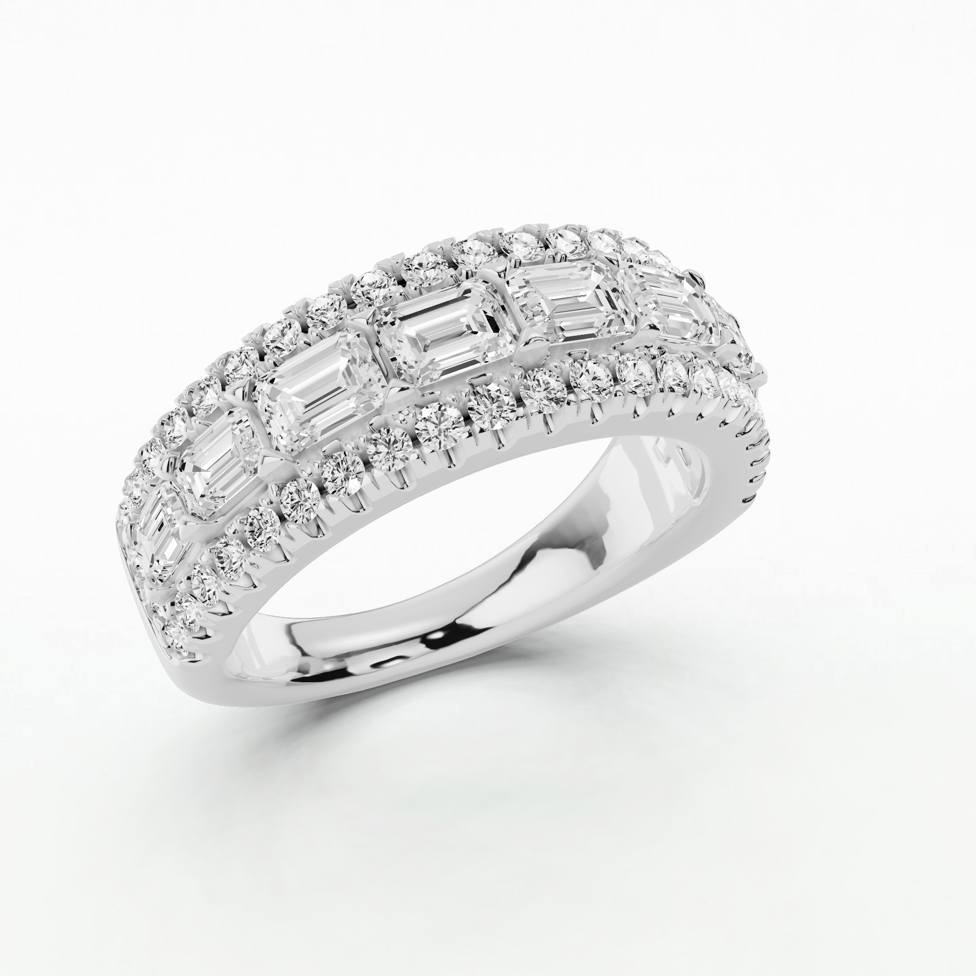Emerald & Round Trilateral Ring-Multi Stone