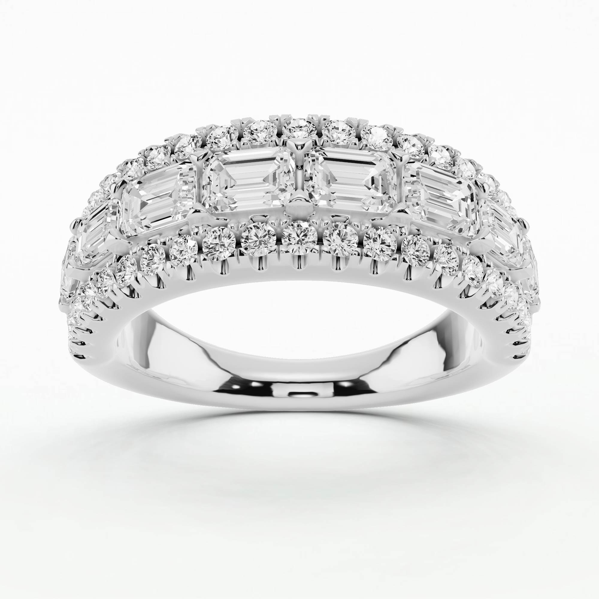 Emerald & Round Trilateral Ring-Multi Stone