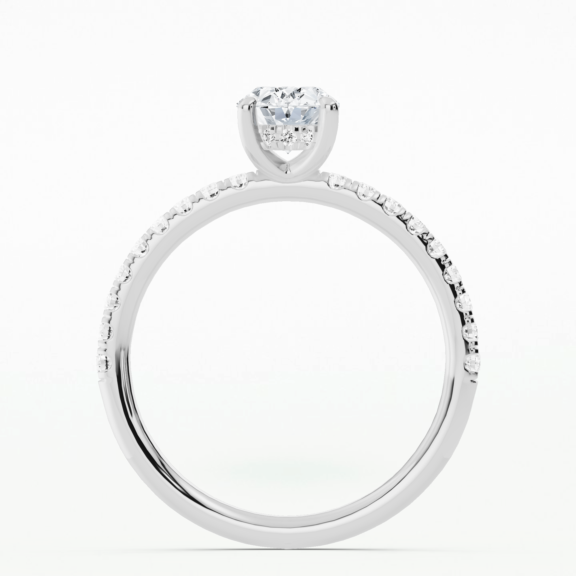 Studded Hidden Halo Solitaire Ring-Oval