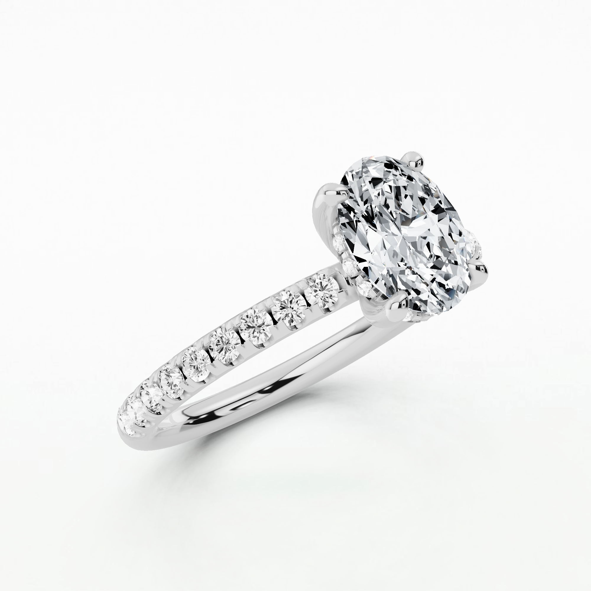 Studded Hidden Halo Solitaire Ring-Oval