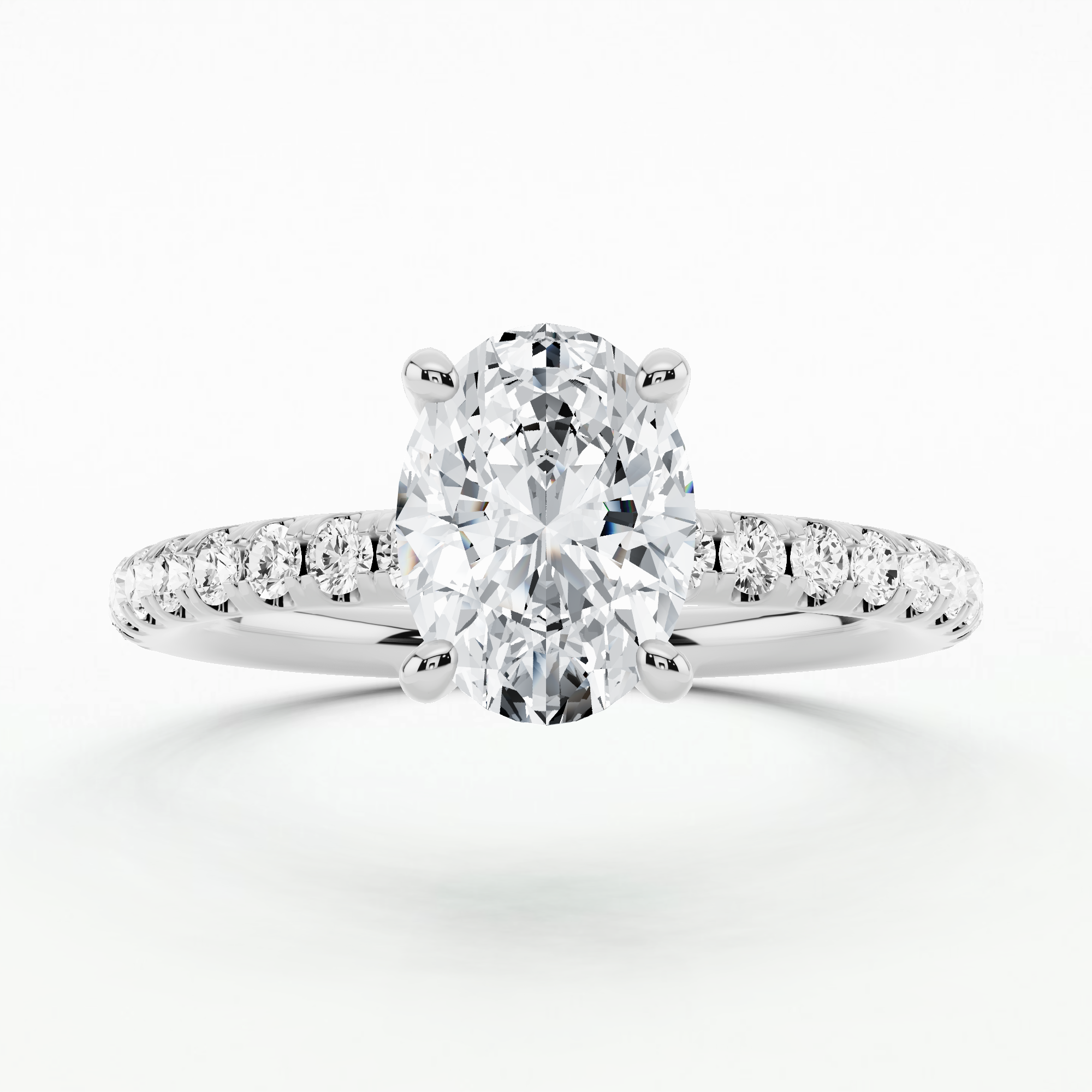 Studded Hidden Halo Solitaire Ring-Oval