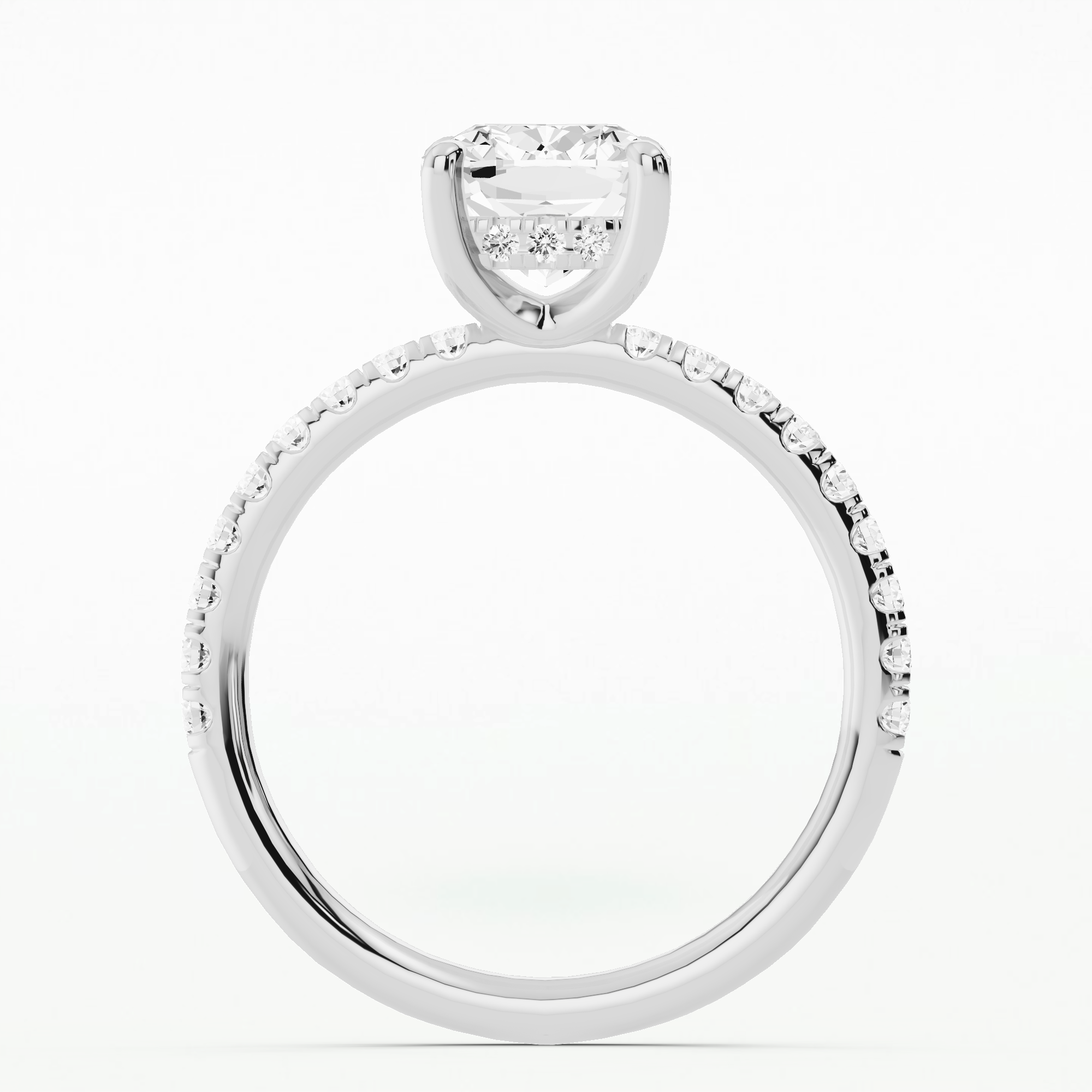Studded Hidden Halo Solitaire Ring-Cushion