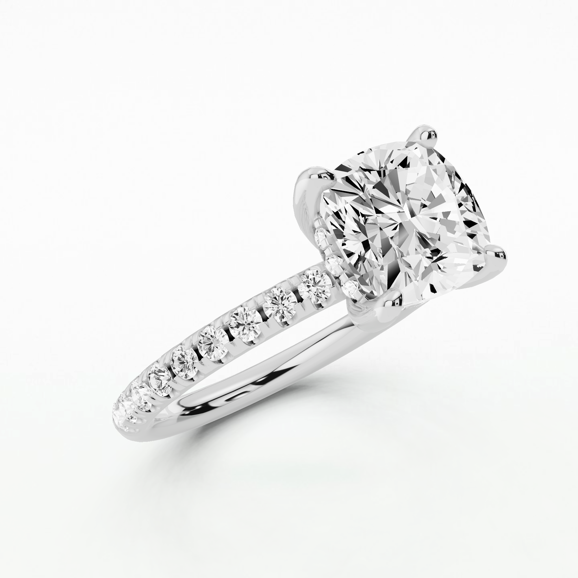 Studded Hidden Halo Solitaire Ring-Cushion