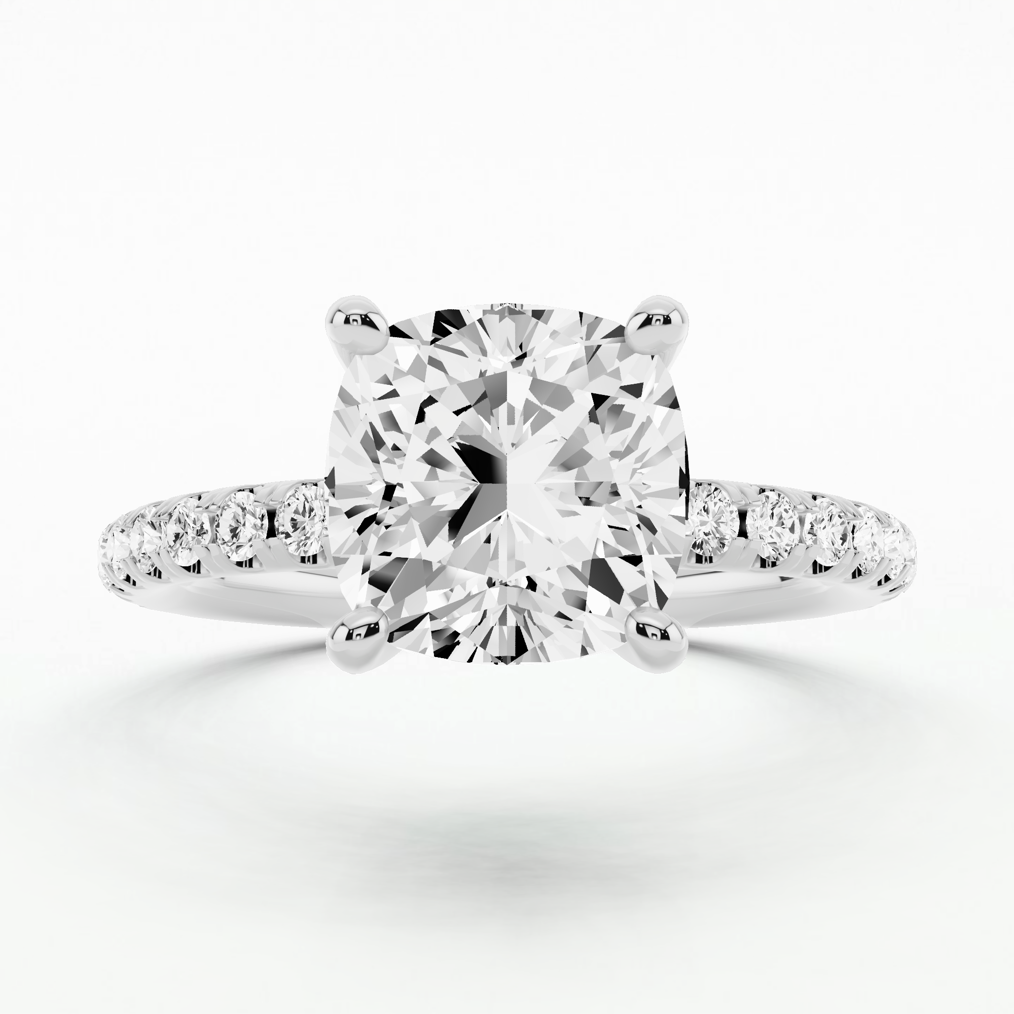 Studded Hidden Halo Solitaire Ring-Cushion
