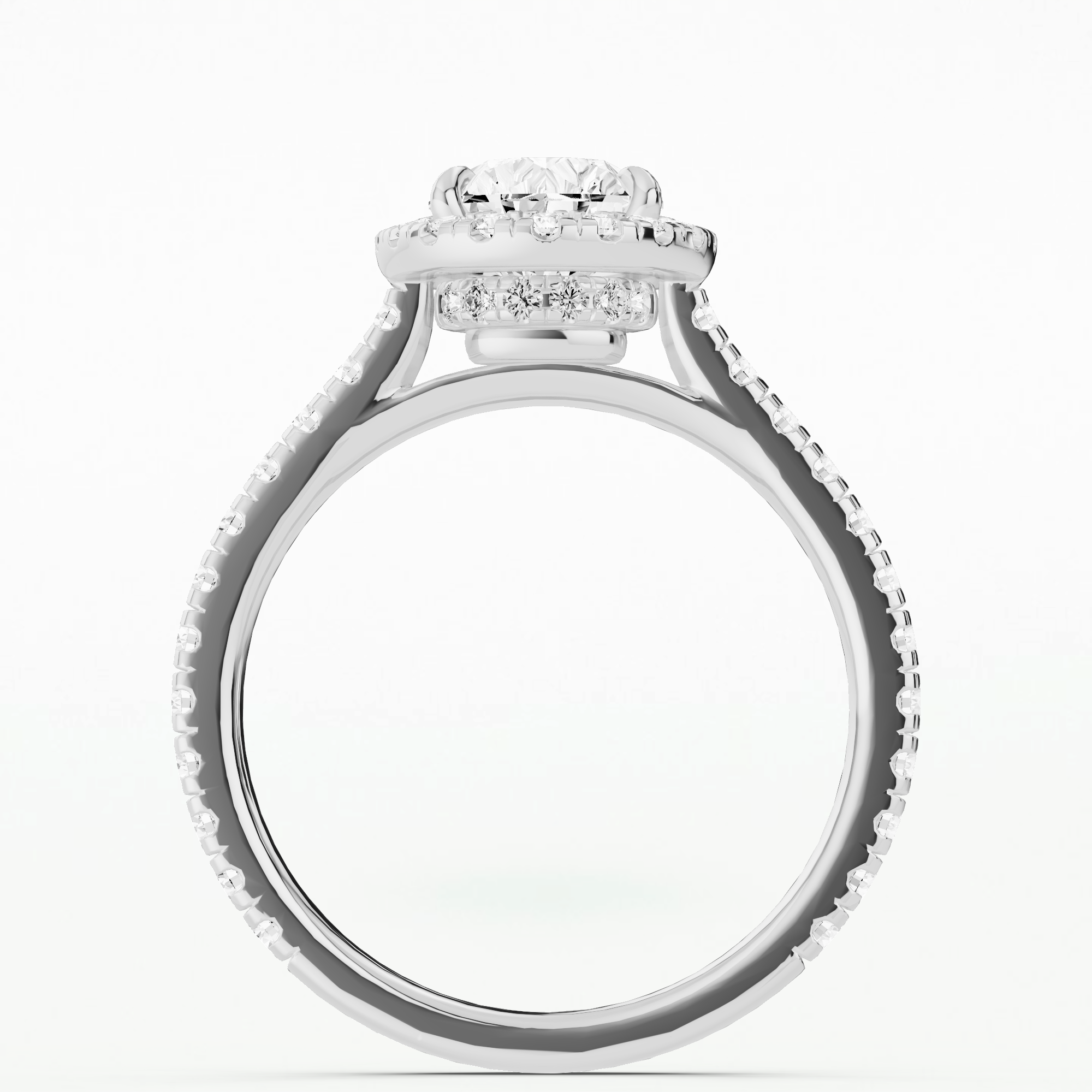 Delicate Halo Studded Shank Solitaire Ring-Pear