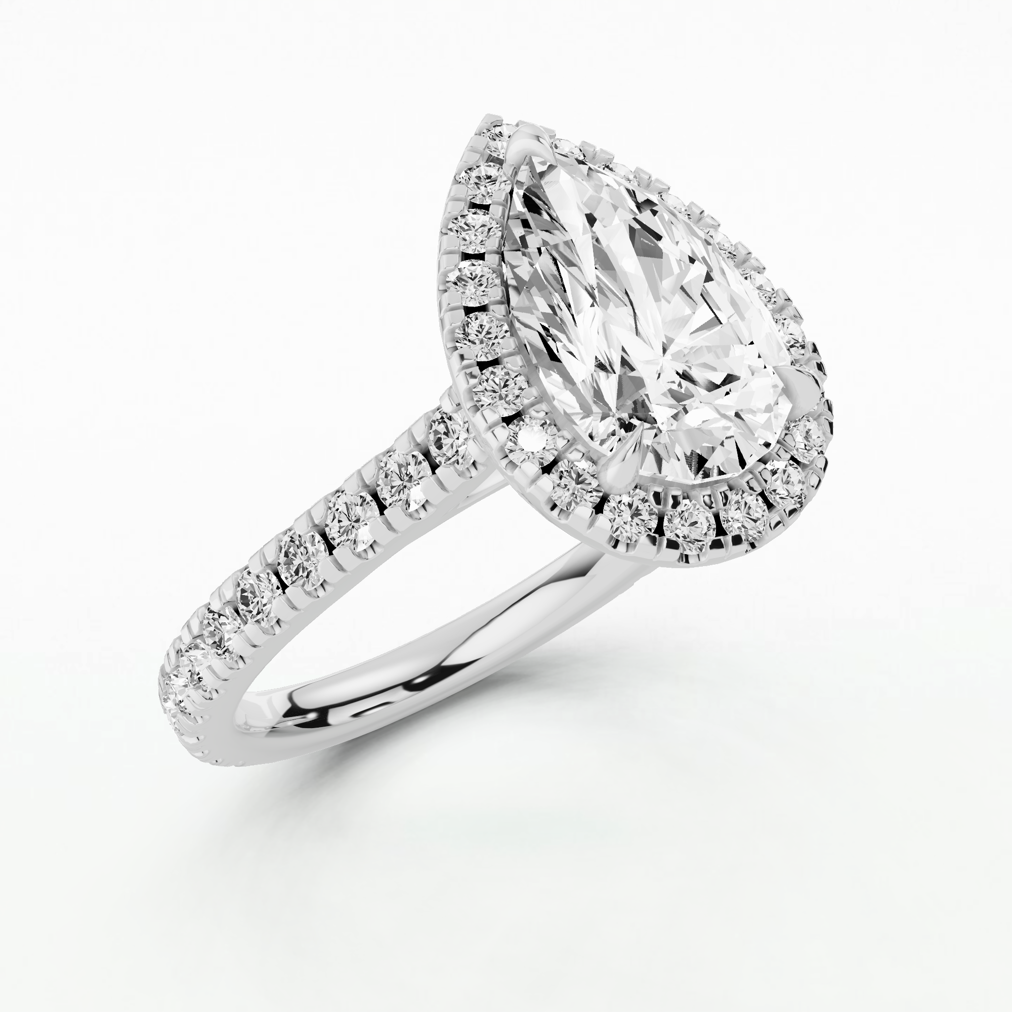 Delicate Halo Studded Shank Solitaire Ring-Pear