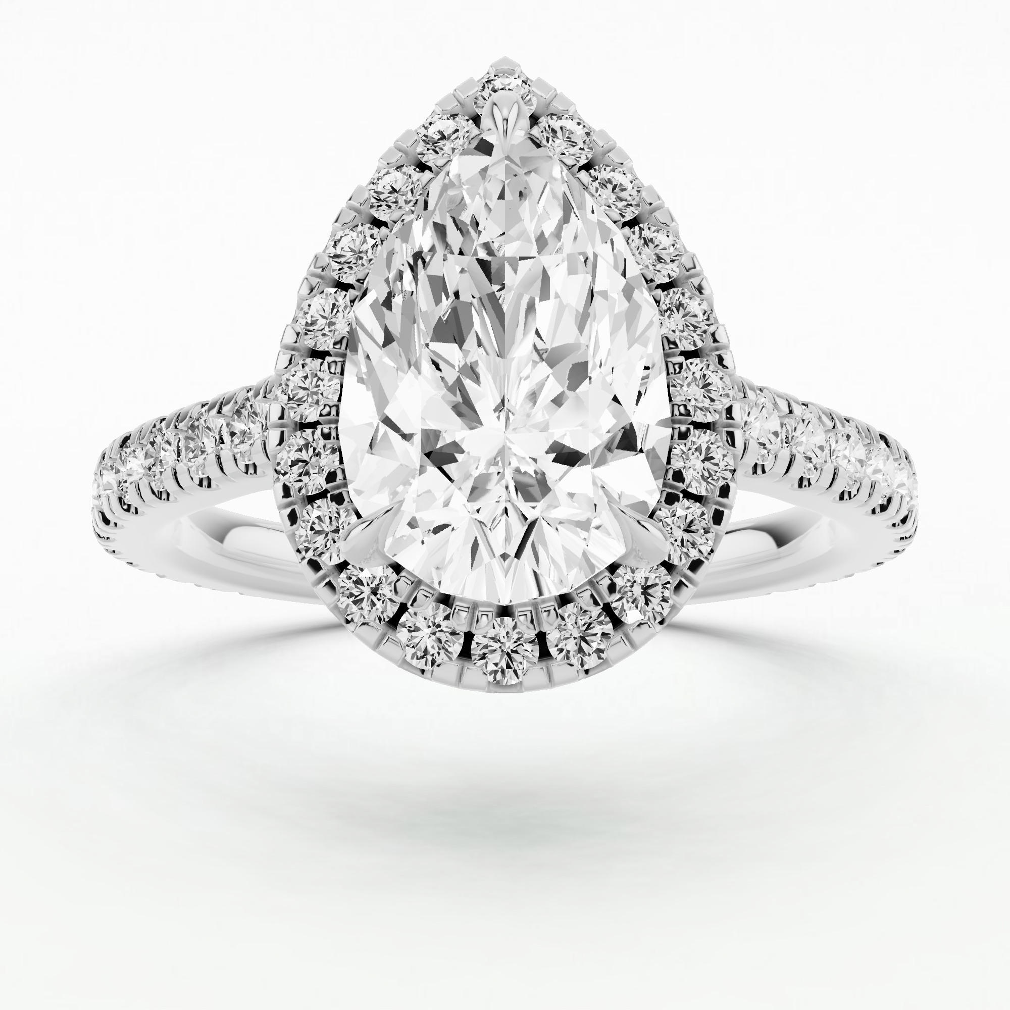 Delicate Halo Studded Shank Solitaire Ring-Pear