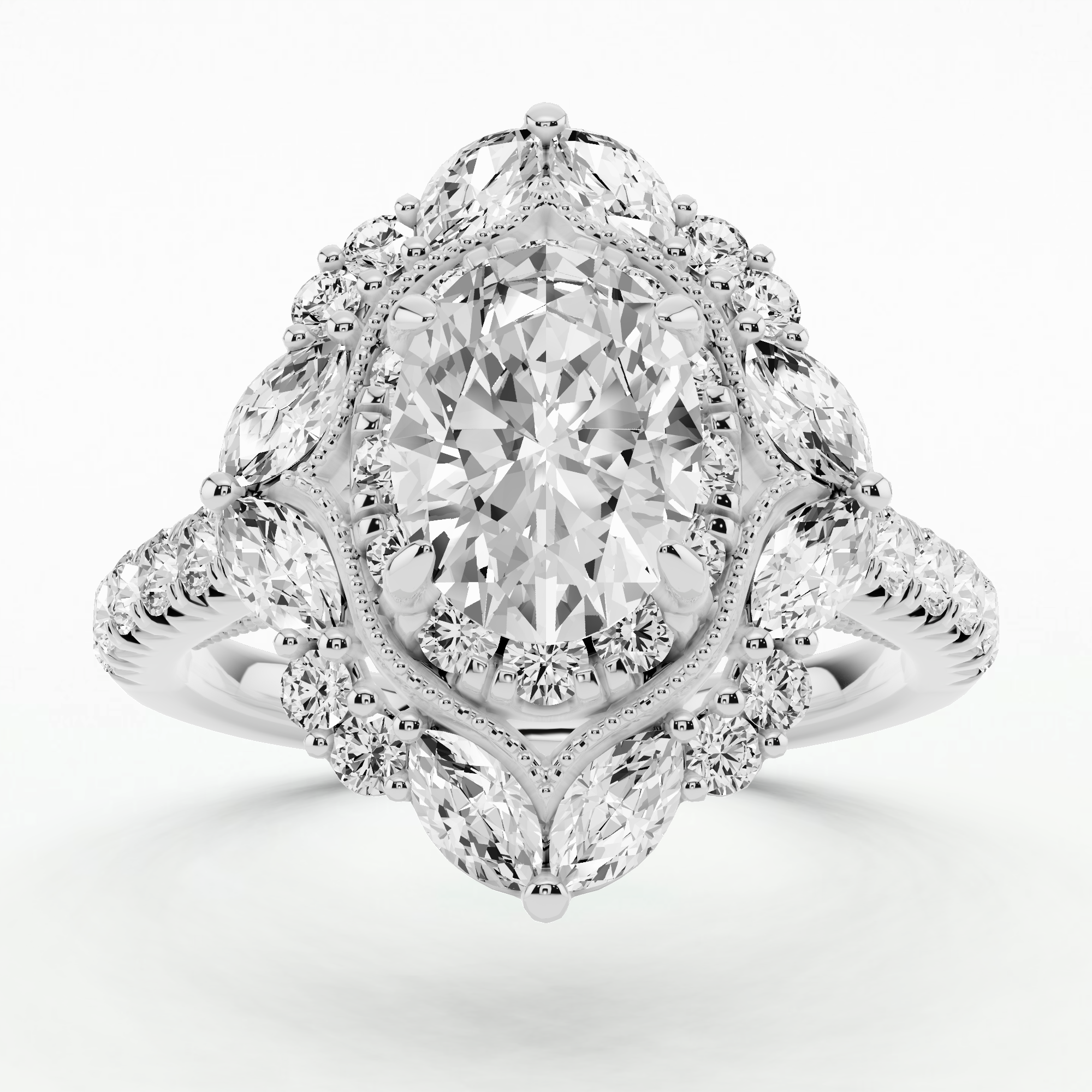 Majeste Halo Solitaire Diamond Ring-Oval