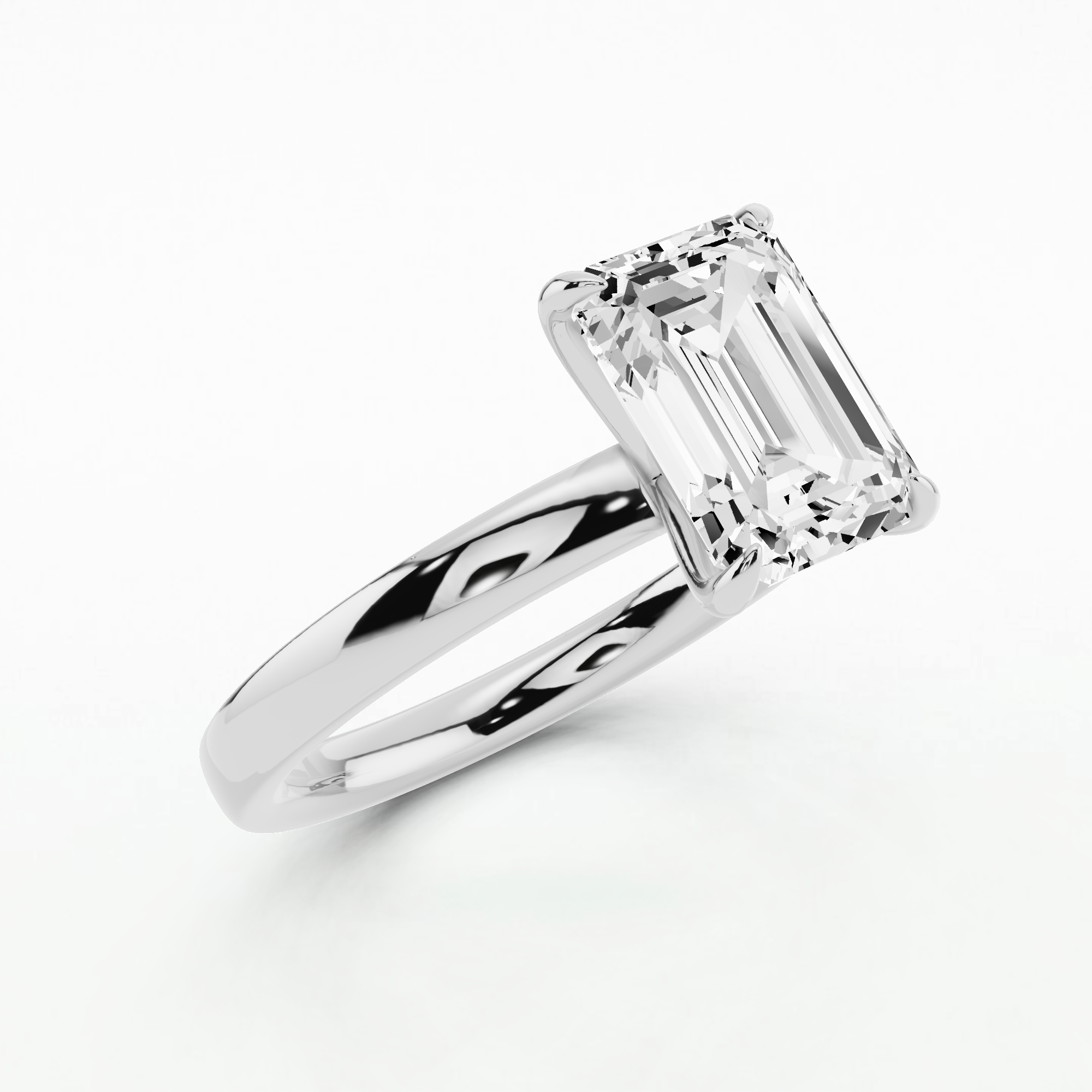 Straight Shank Prong Set Solitaire Ring-Emerald Cut