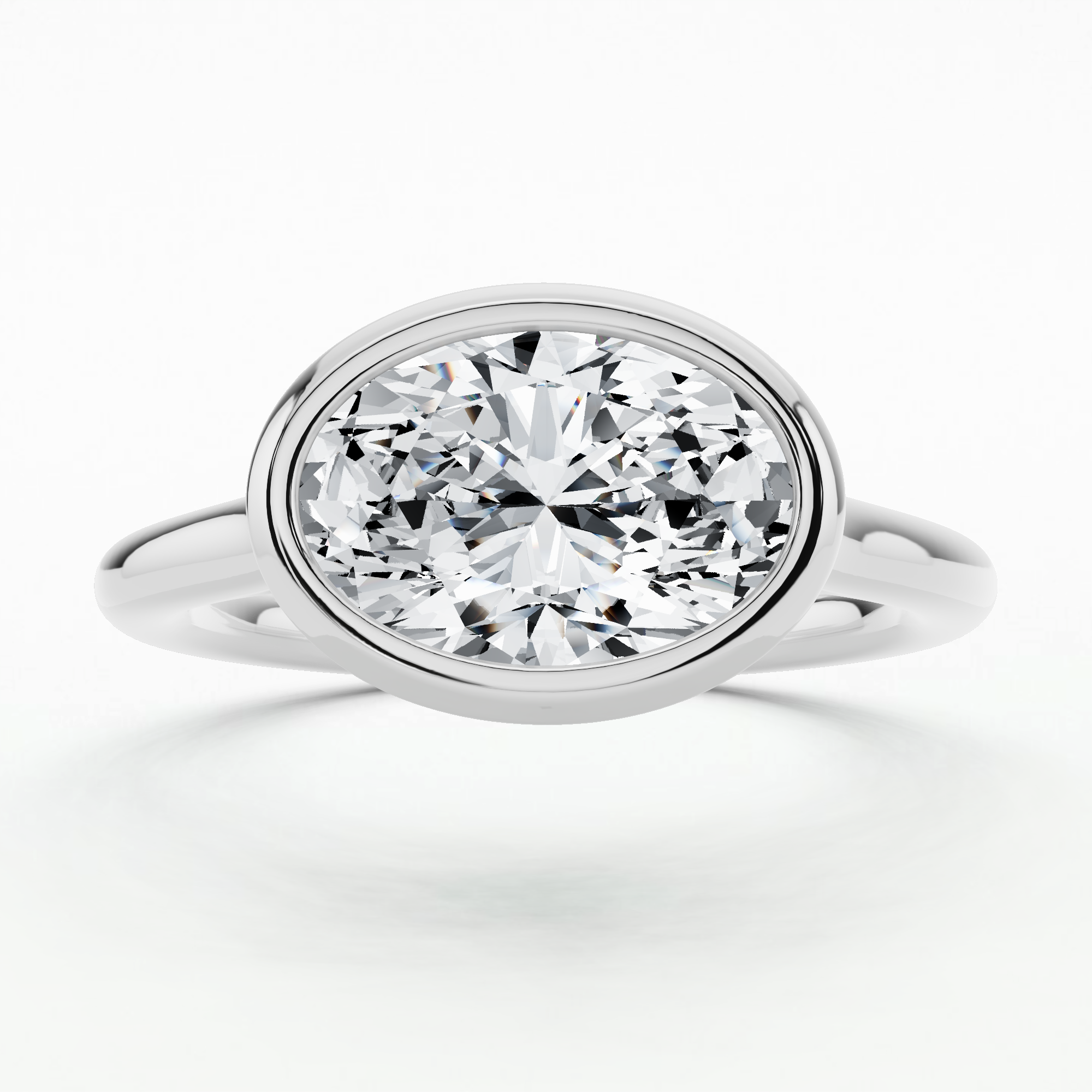Ornate Gallery Plain Shank Bezel Set Solitaire Ring-Oval