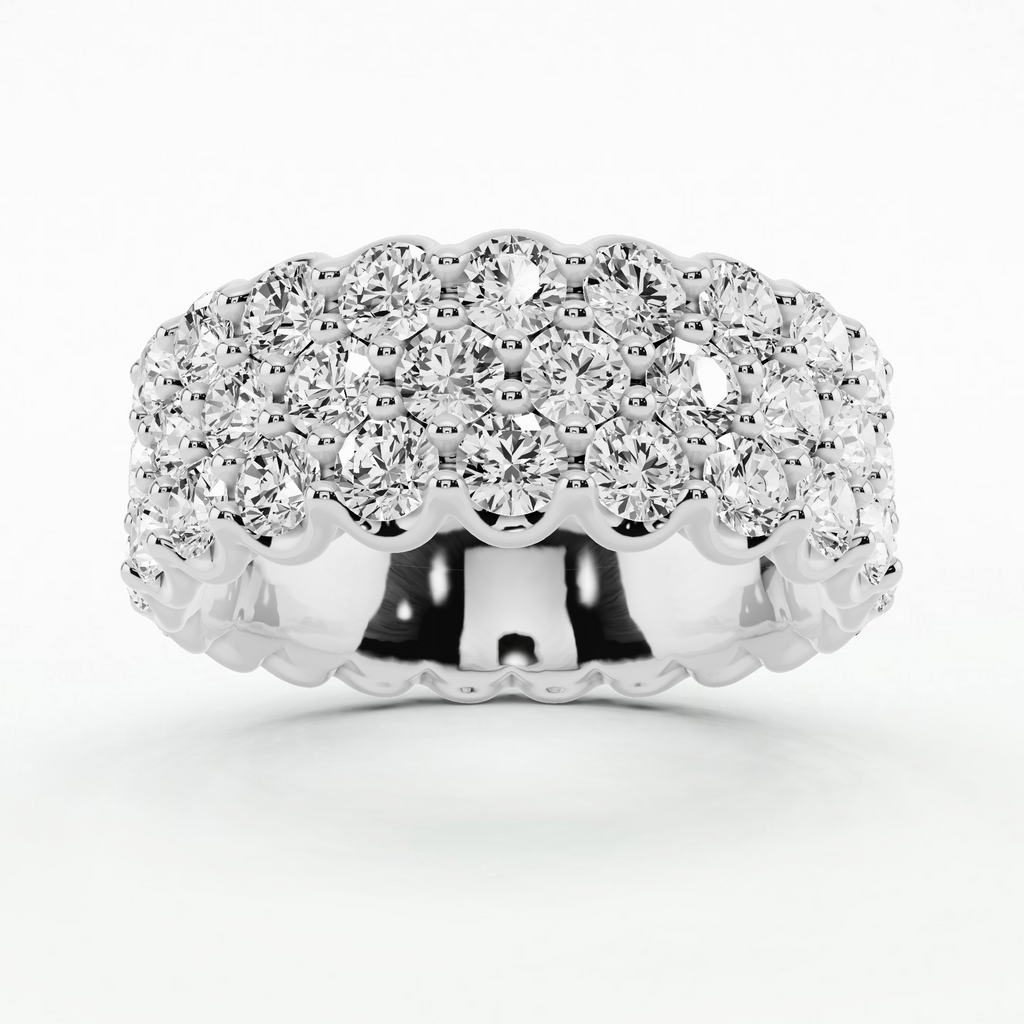 Three Rows Design Paved Sterling Silver Band main image 0