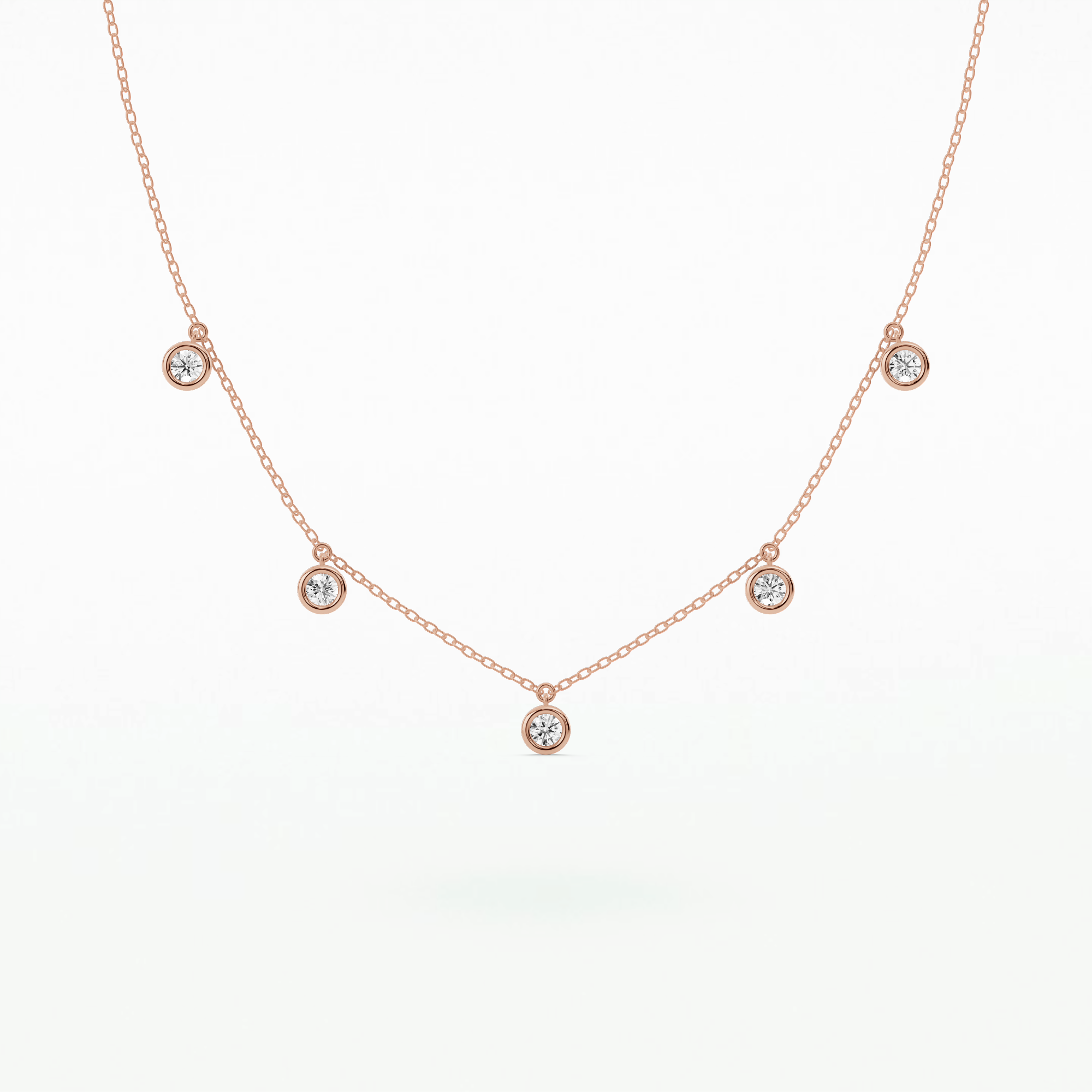 Dew Drops Bezel Set Five Station Necklaces-Round