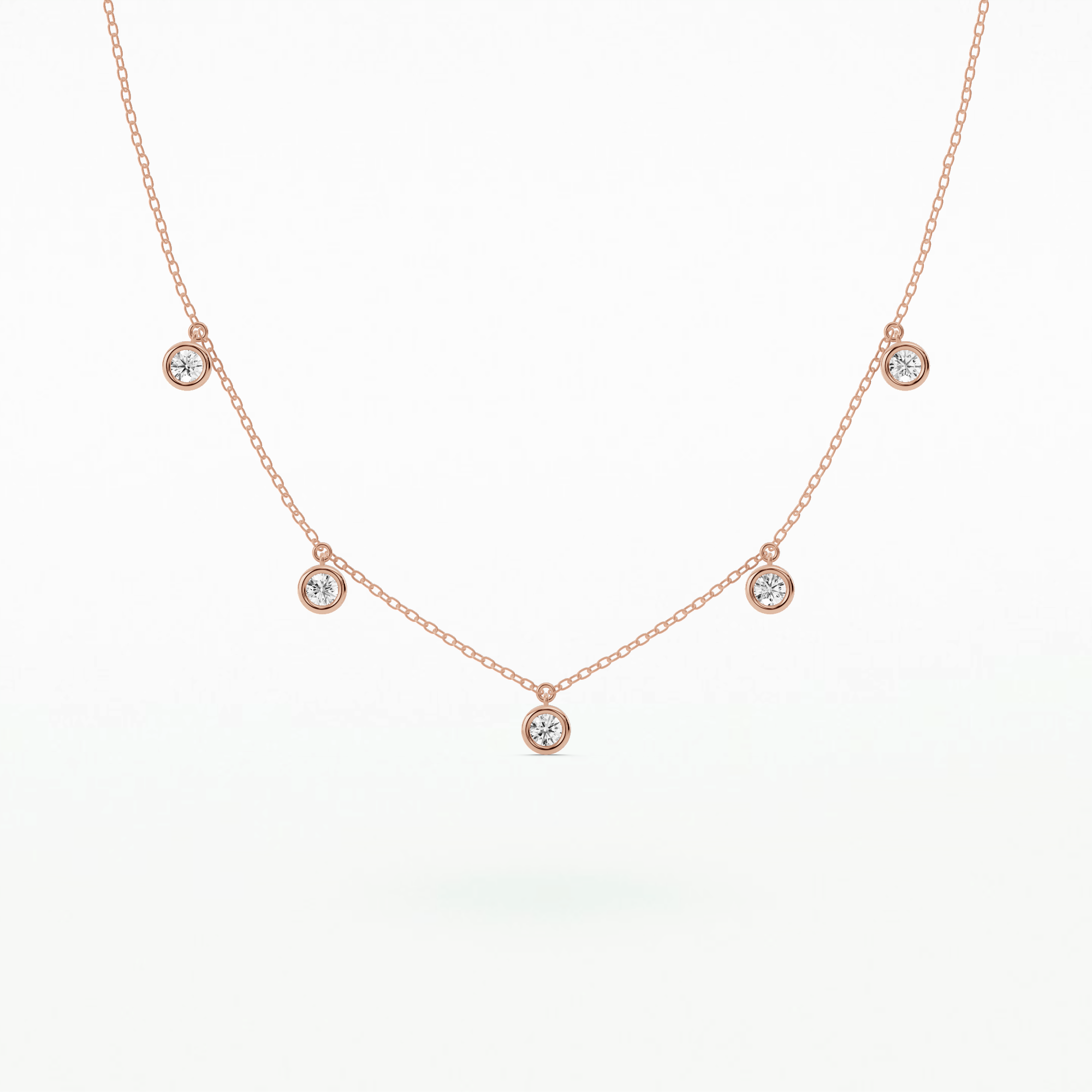 Dew Drops Bezel Set Five Station Necklaces-Round