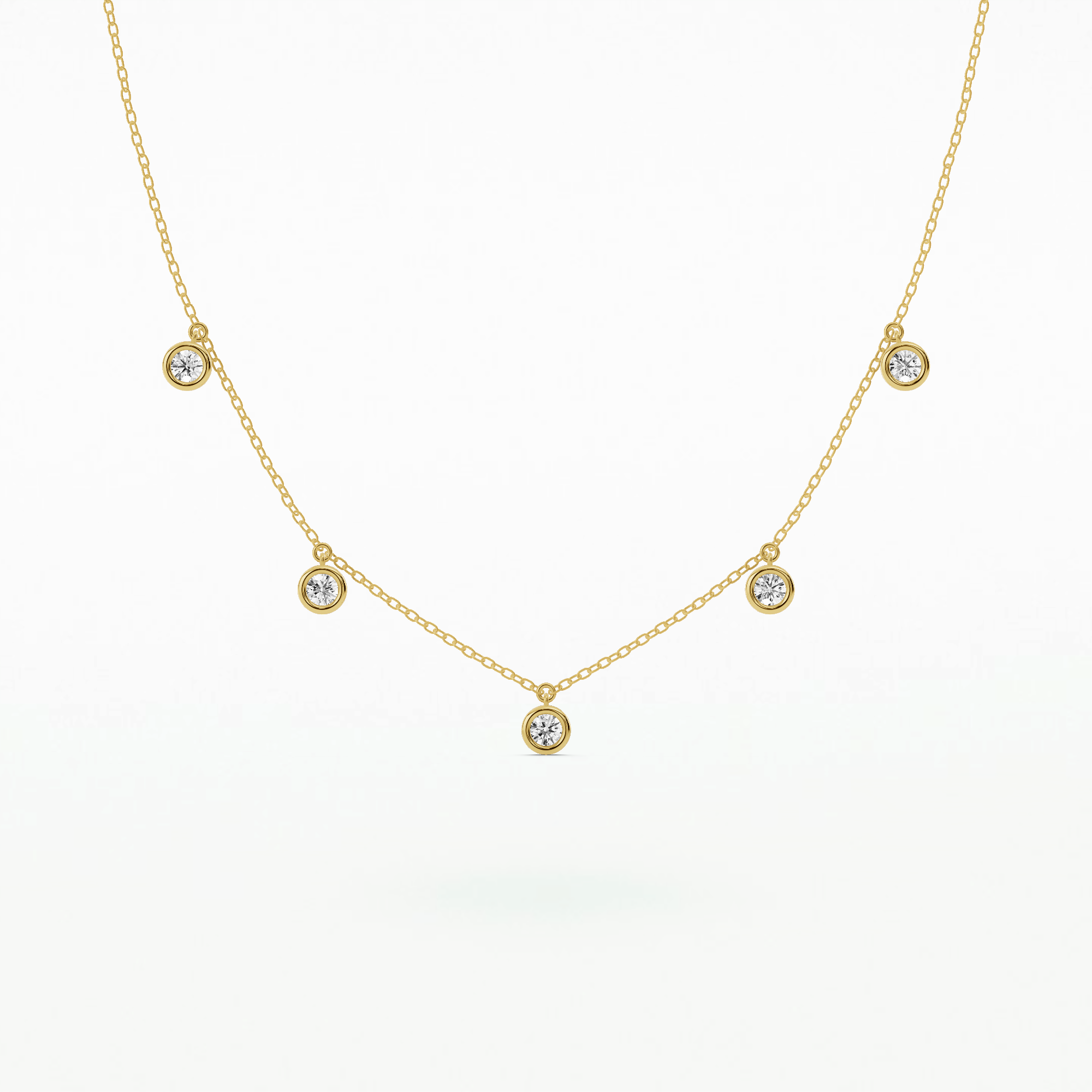 Dew Drops Bezel Set Five Station Necklaces-Round