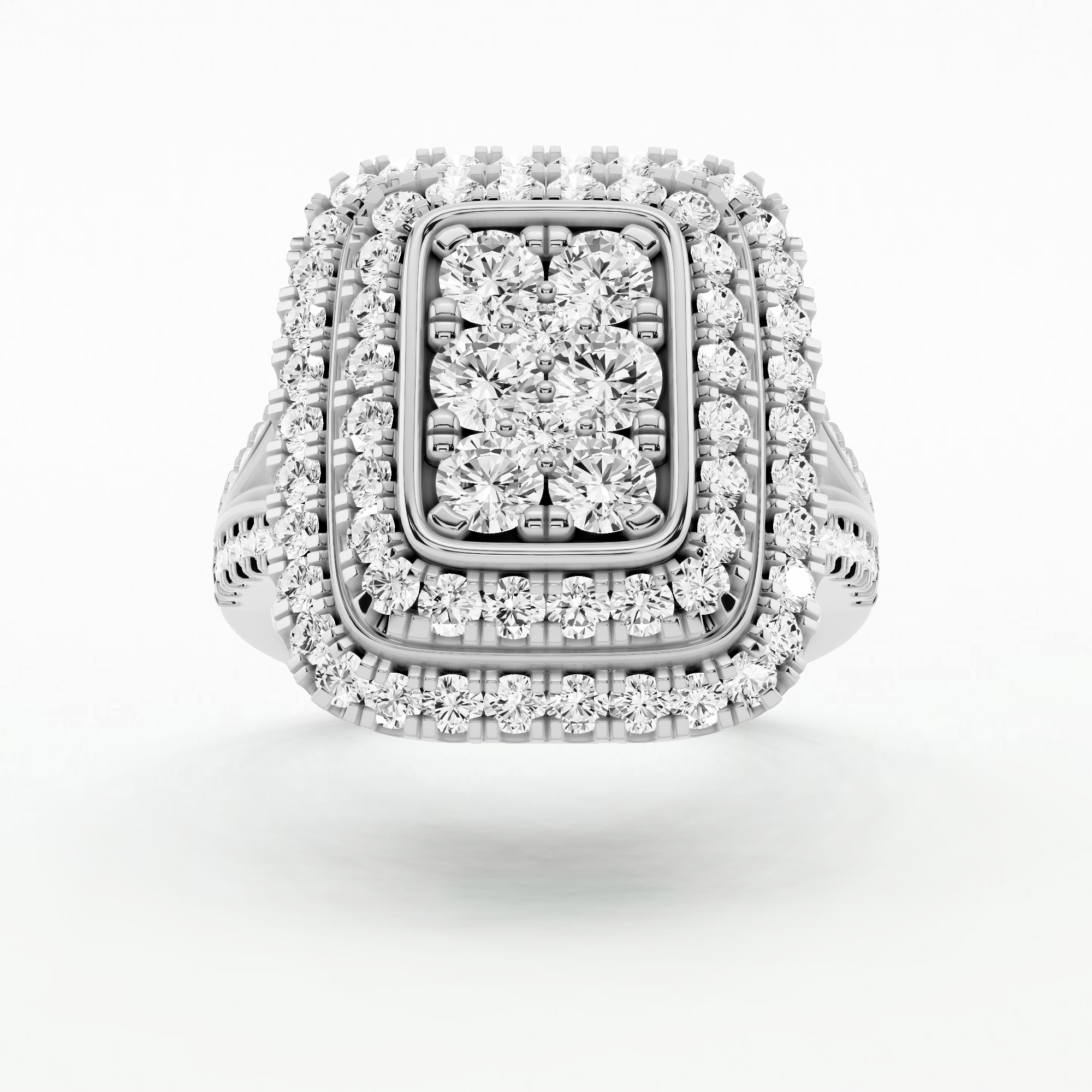Majestic Frame Rectangular Cluster Ring - Round