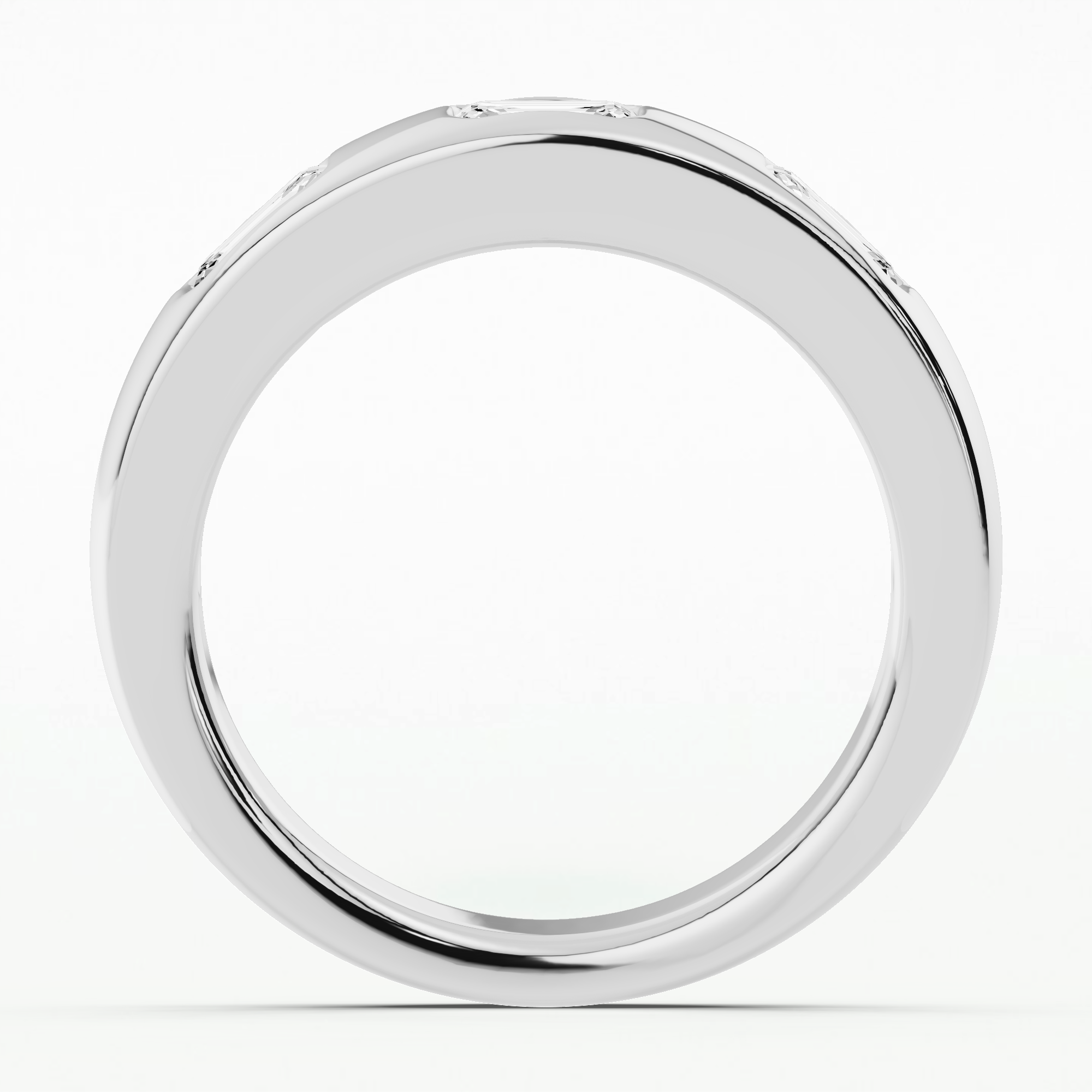 Flush Set & Gold Wedding Band-Emerald Cut