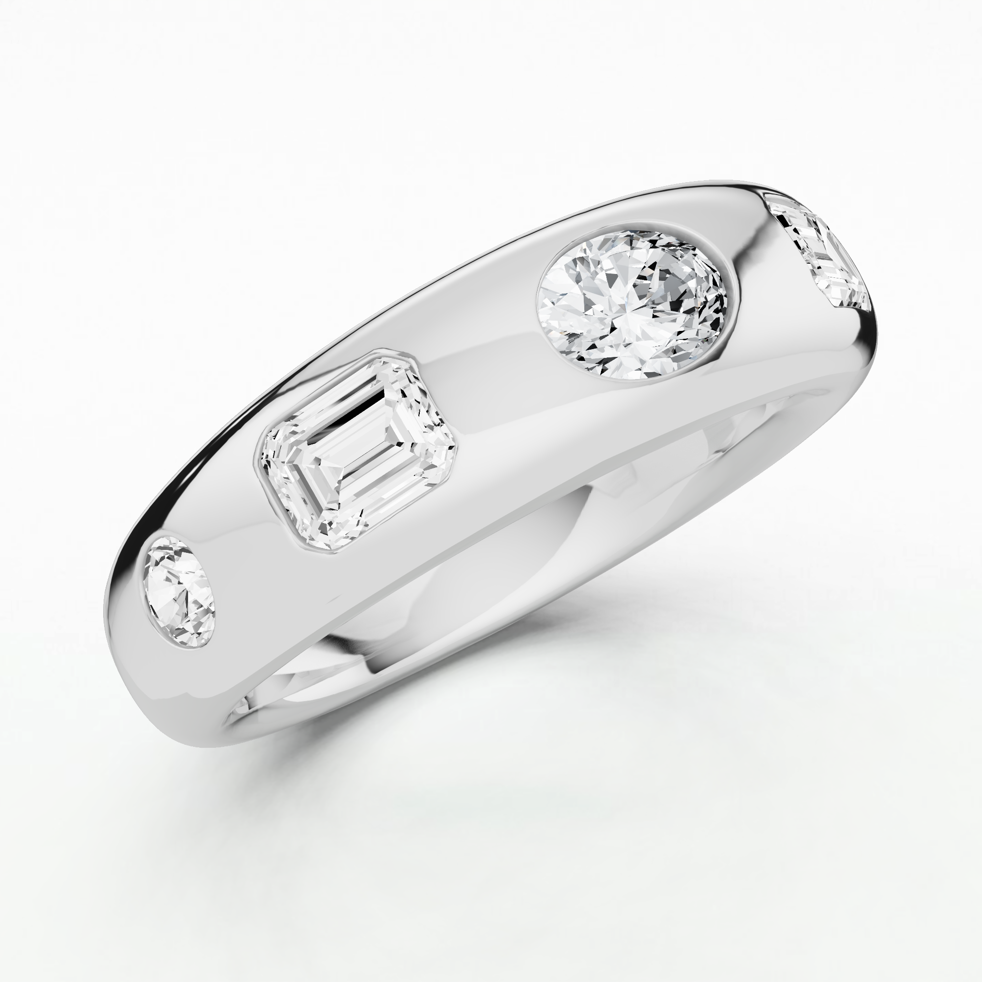 Flush Set & Gold Wedding Band-Multi Stone