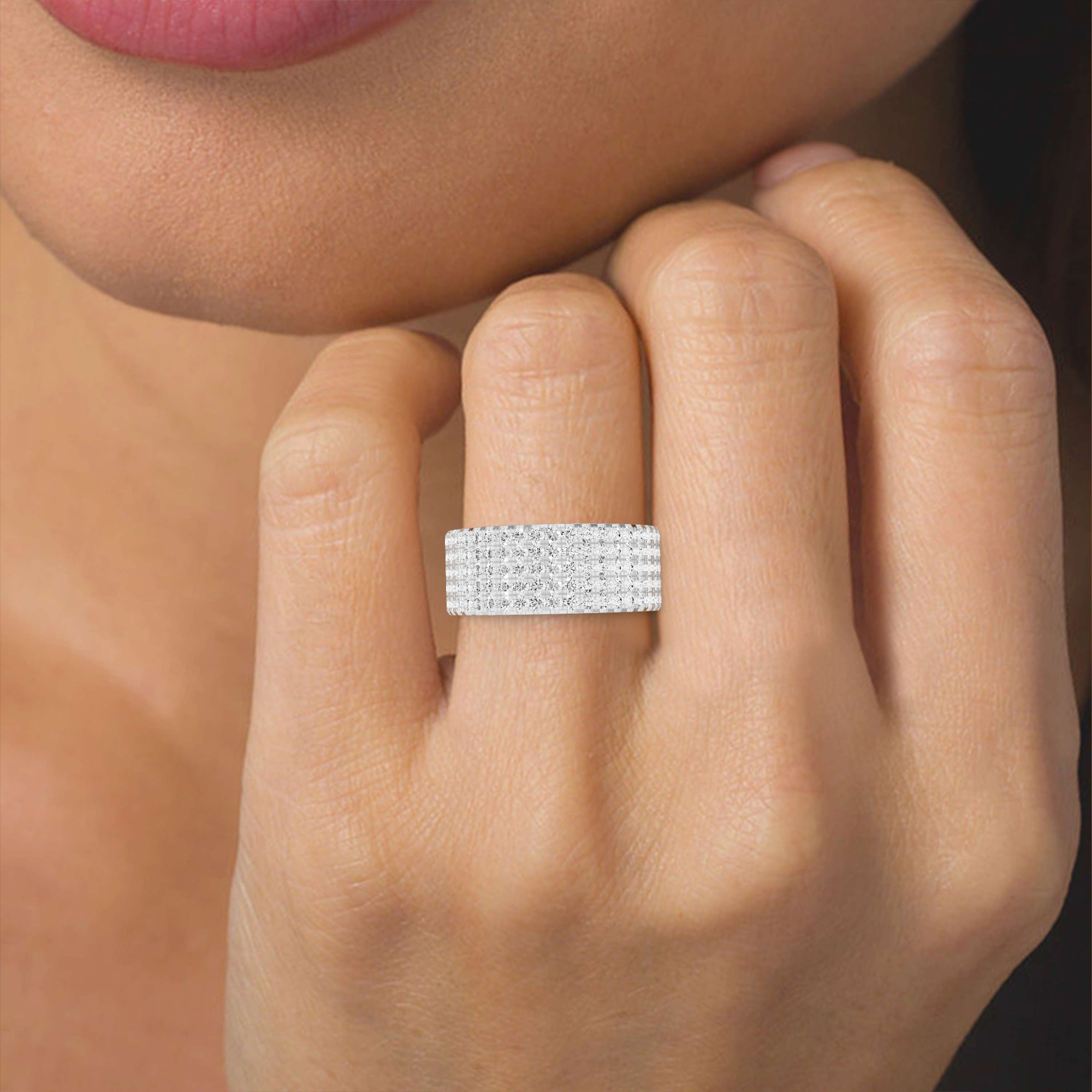 Three Row Pave Half Eternity Band-Round