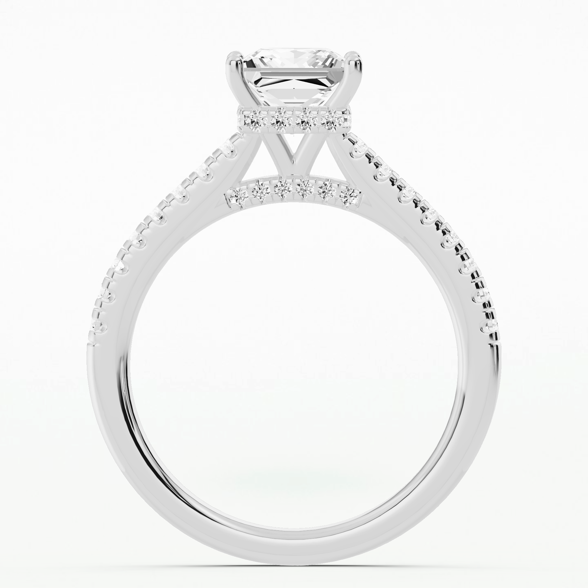 Shadow-Halo French Pavé Solitaire Ring-Princess