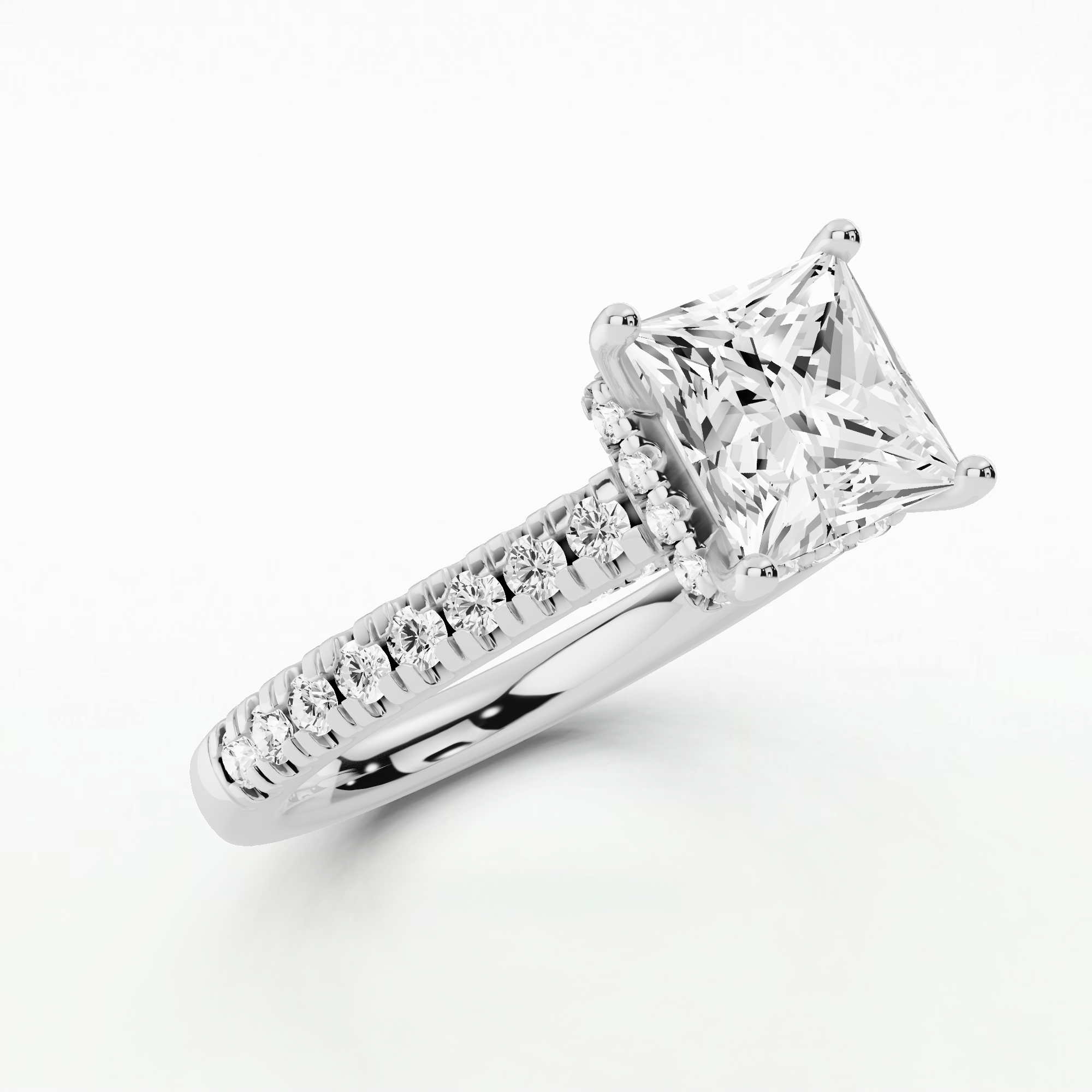 Shadow-Halo French Pavé Solitaire Ring-Princess