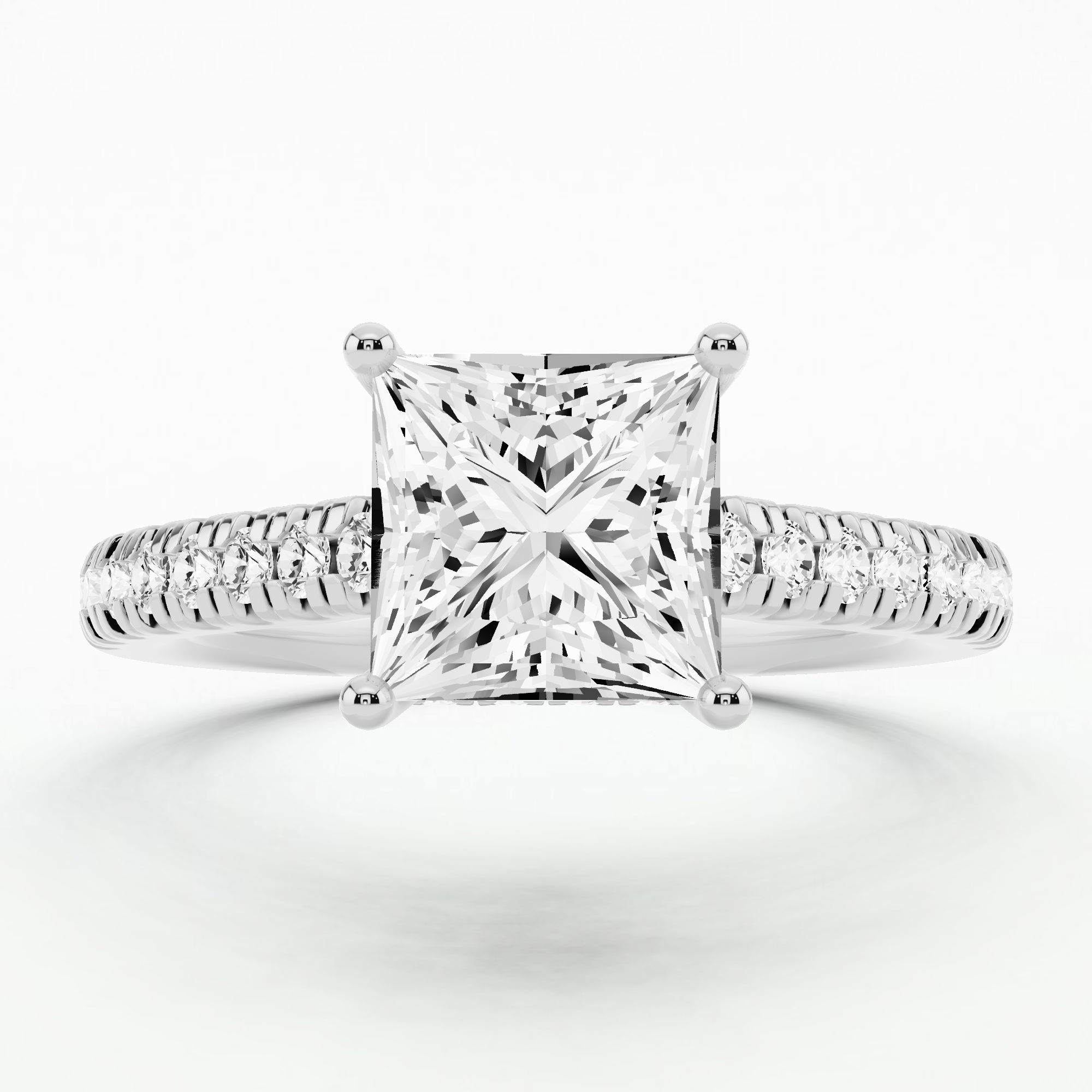 Shadow-Halo French Pavé Solitaire Ring-Princess