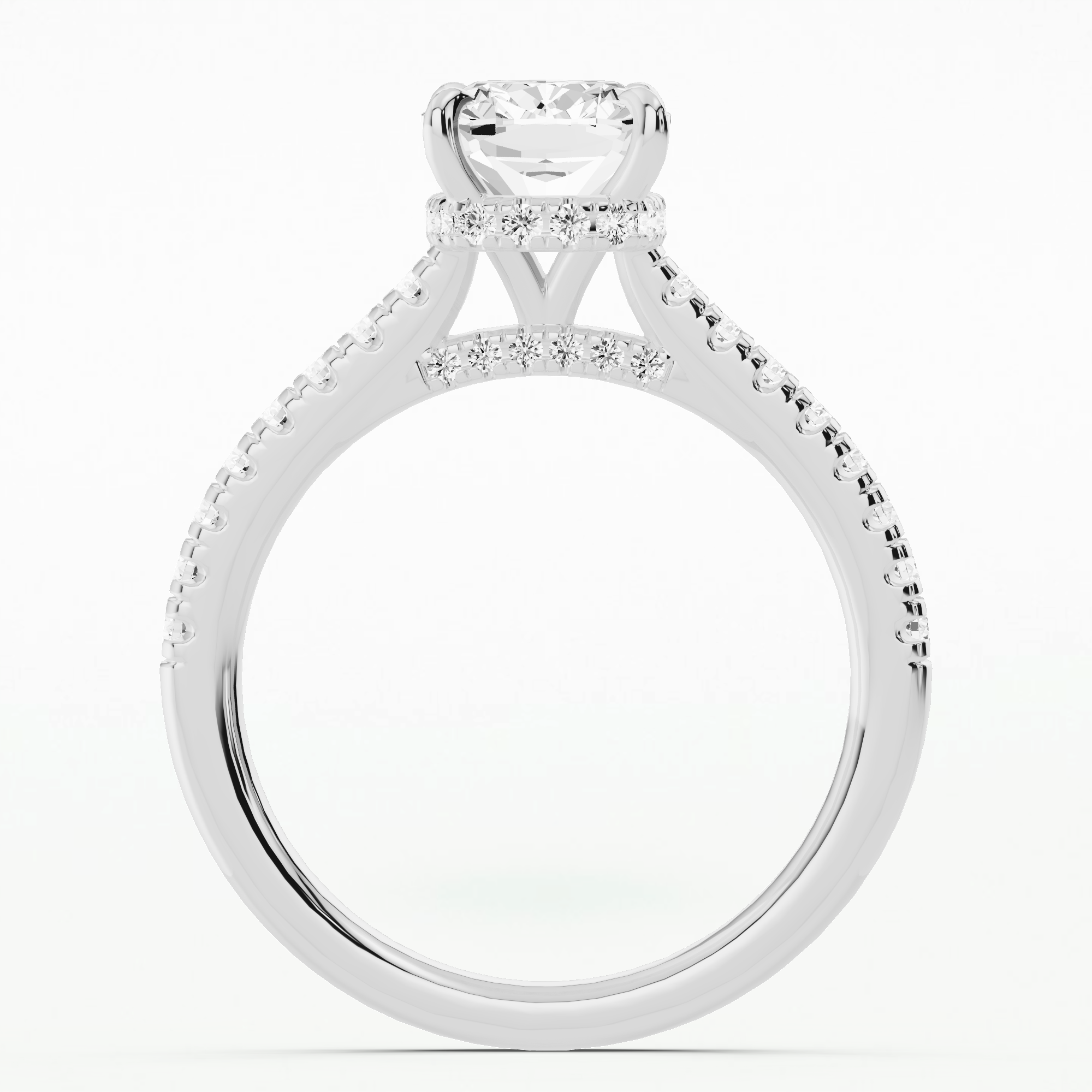 Shadow-Halo French Pavé Solitaire Ring-Cushion