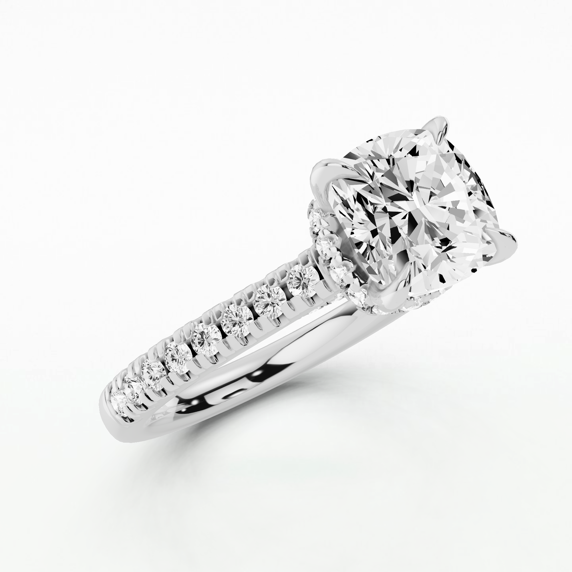 Shadow-Halo French Pavé Solitaire Ring-Cushion