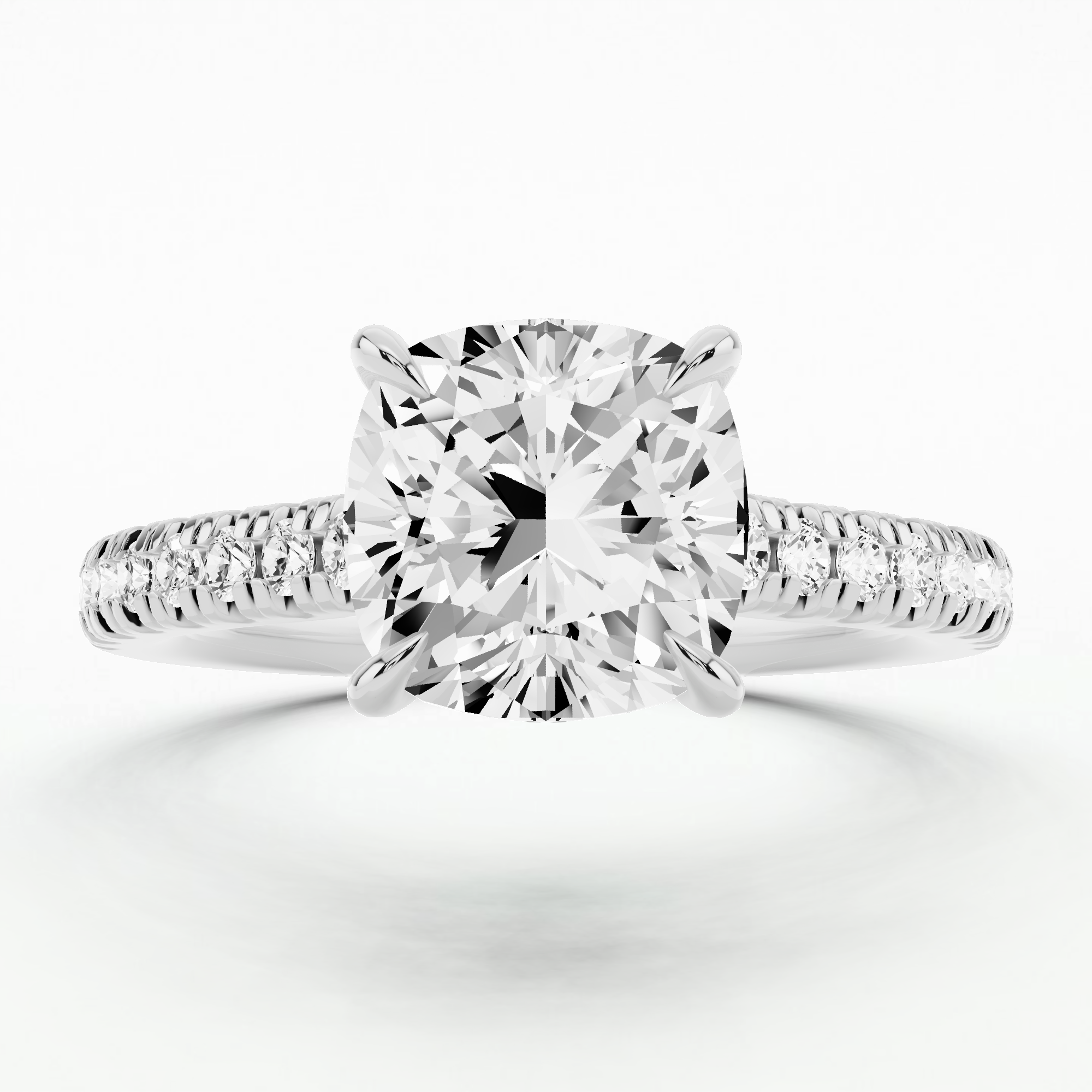 Shadow-Halo French Pavé Solitaire Ring-Cushion