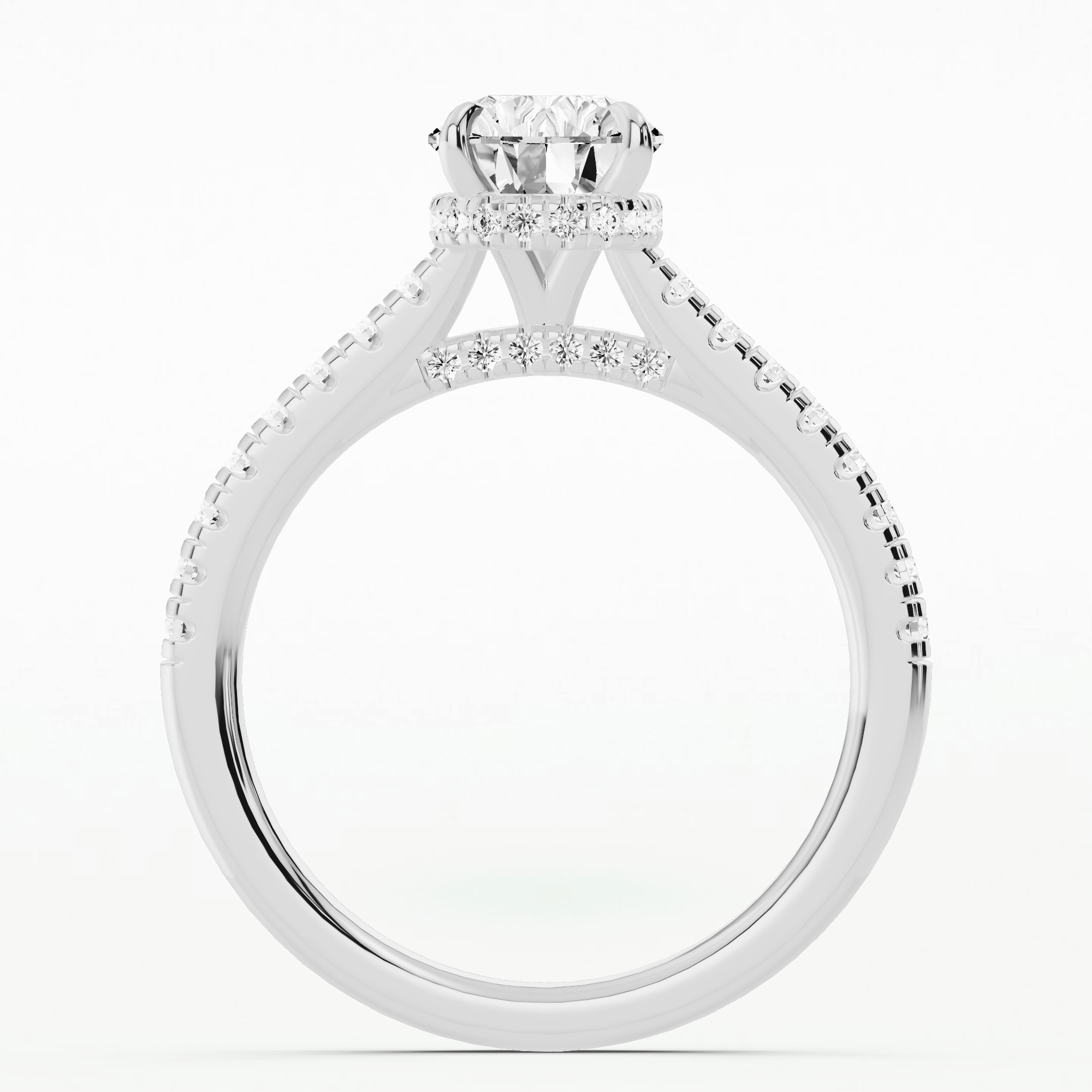 Shadow-Halo French Pavé Solitaire Ring-Pear