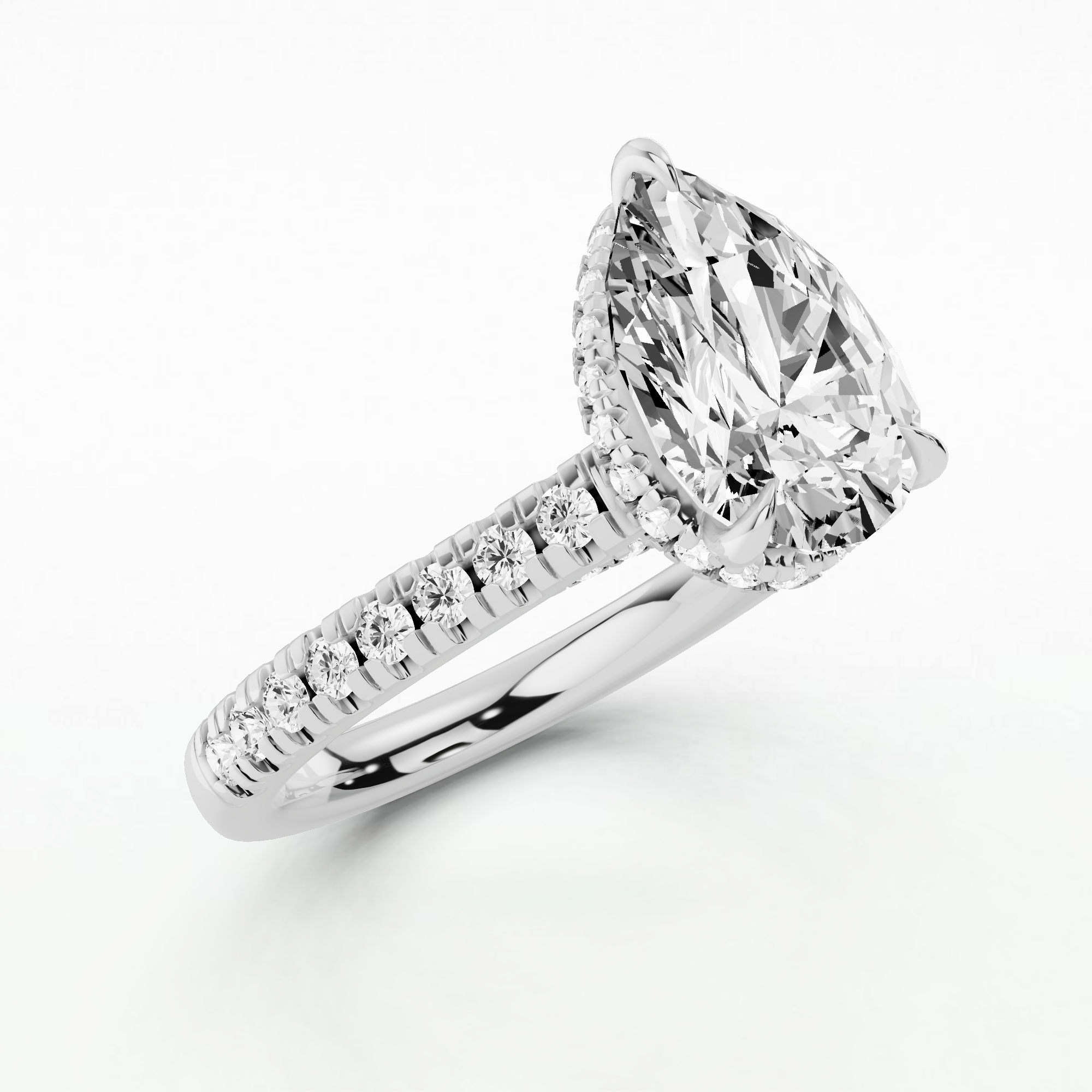 Shadow-Halo French Pavé Solitaire Ring-Pear