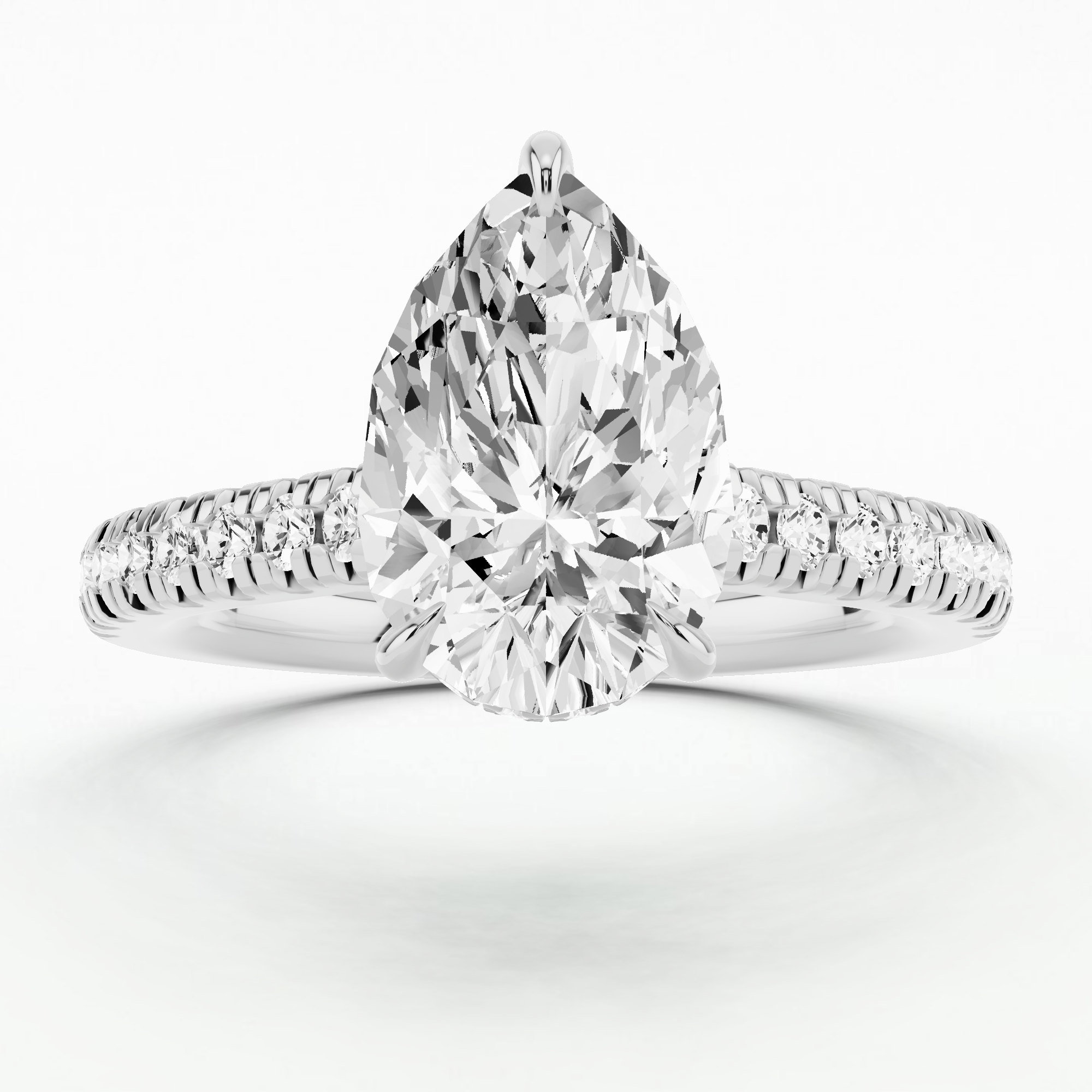 Shadow-Halo French Pavé Solitaire Ring-Pear