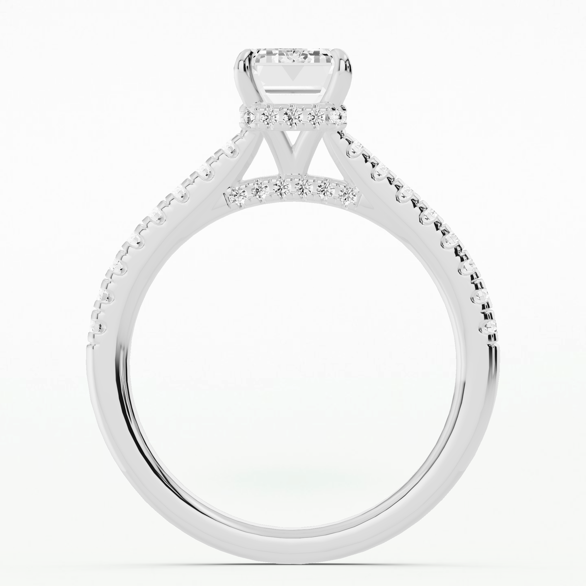 Shadow-Halo French Pavé Solitaire Ring-Emerald Cut