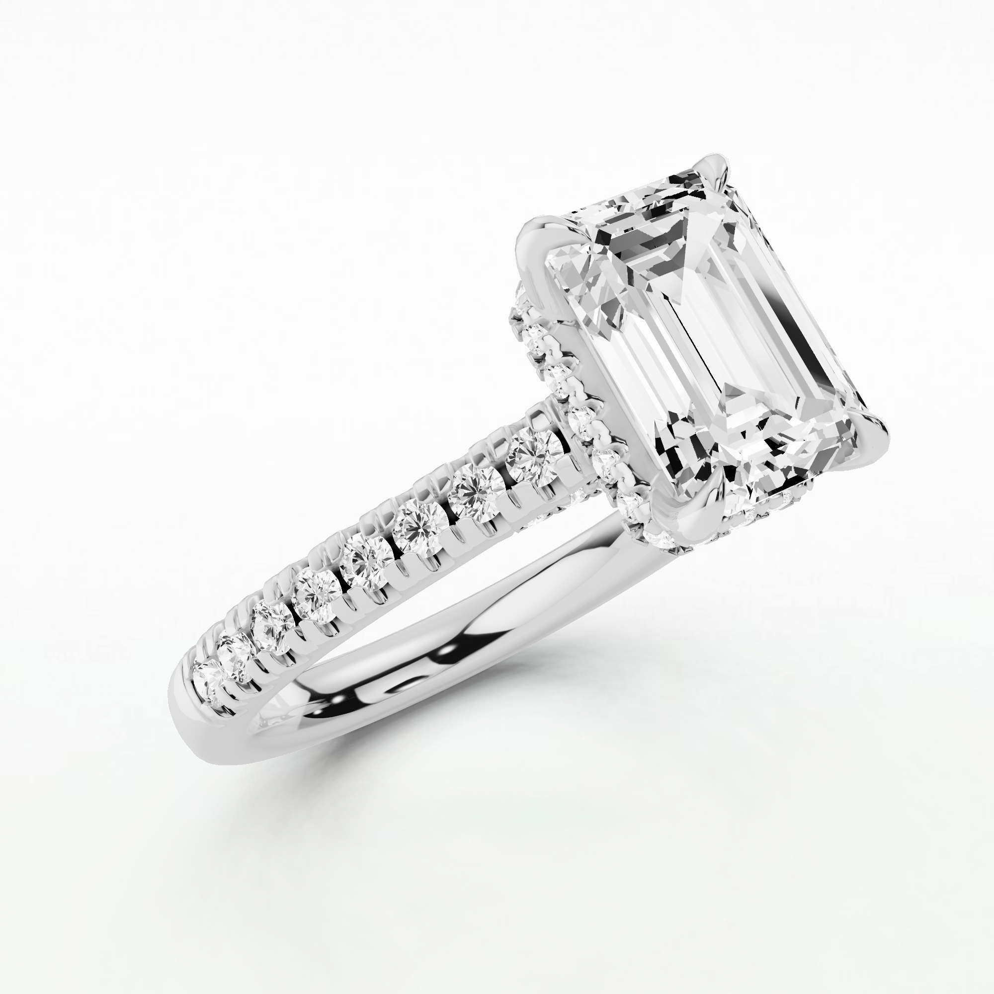 Shadow-Halo French Pavé Solitaire Ring-Emerald Cut