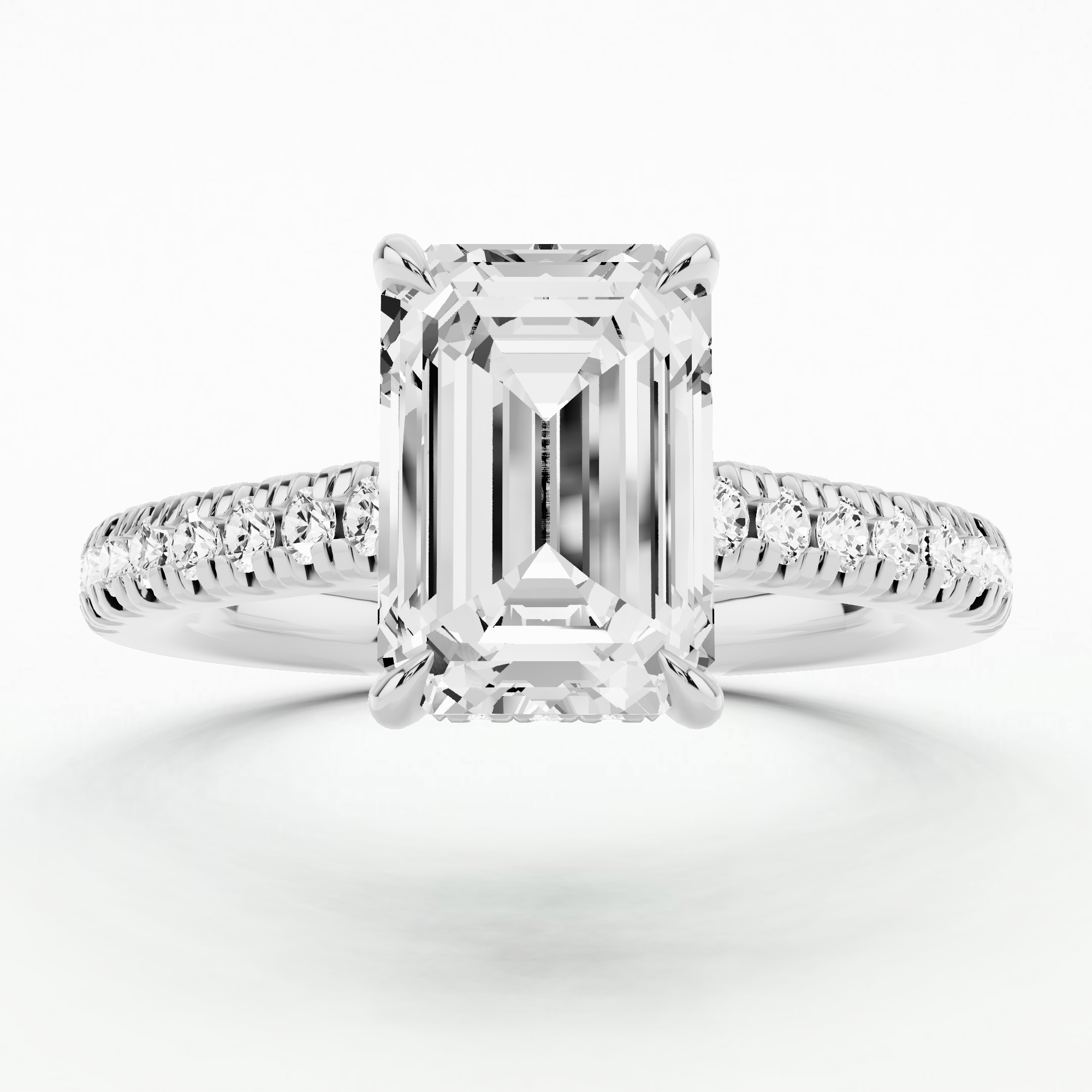 Shadow-Halo French Pavé Solitaire Ring-Emerald Cut
