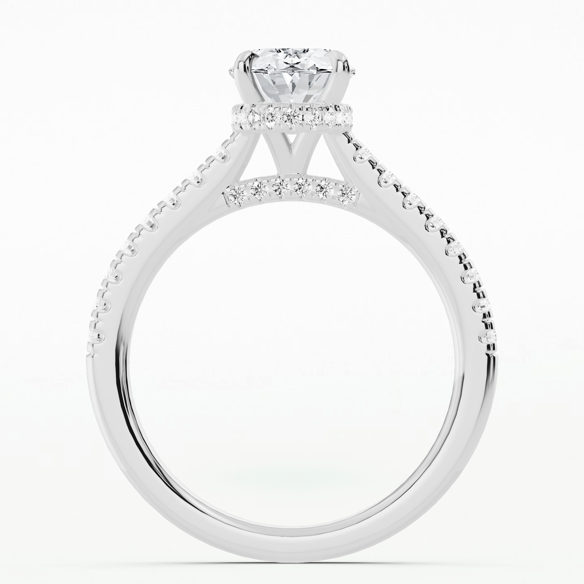 Shadow-Halo French Pavé Solitaire Ring-Oval