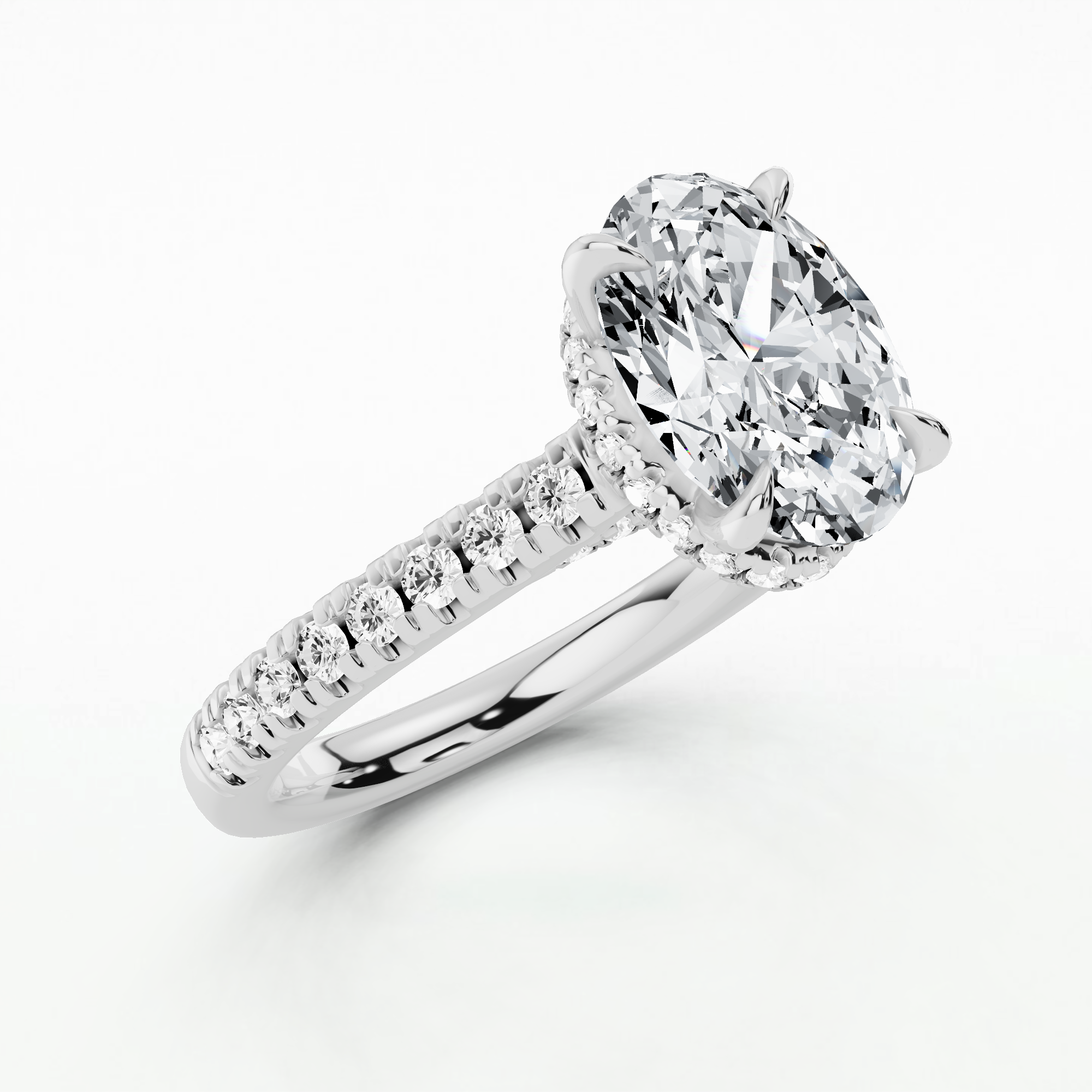 Shadow-Halo French Pavé Solitaire Ring-Oval