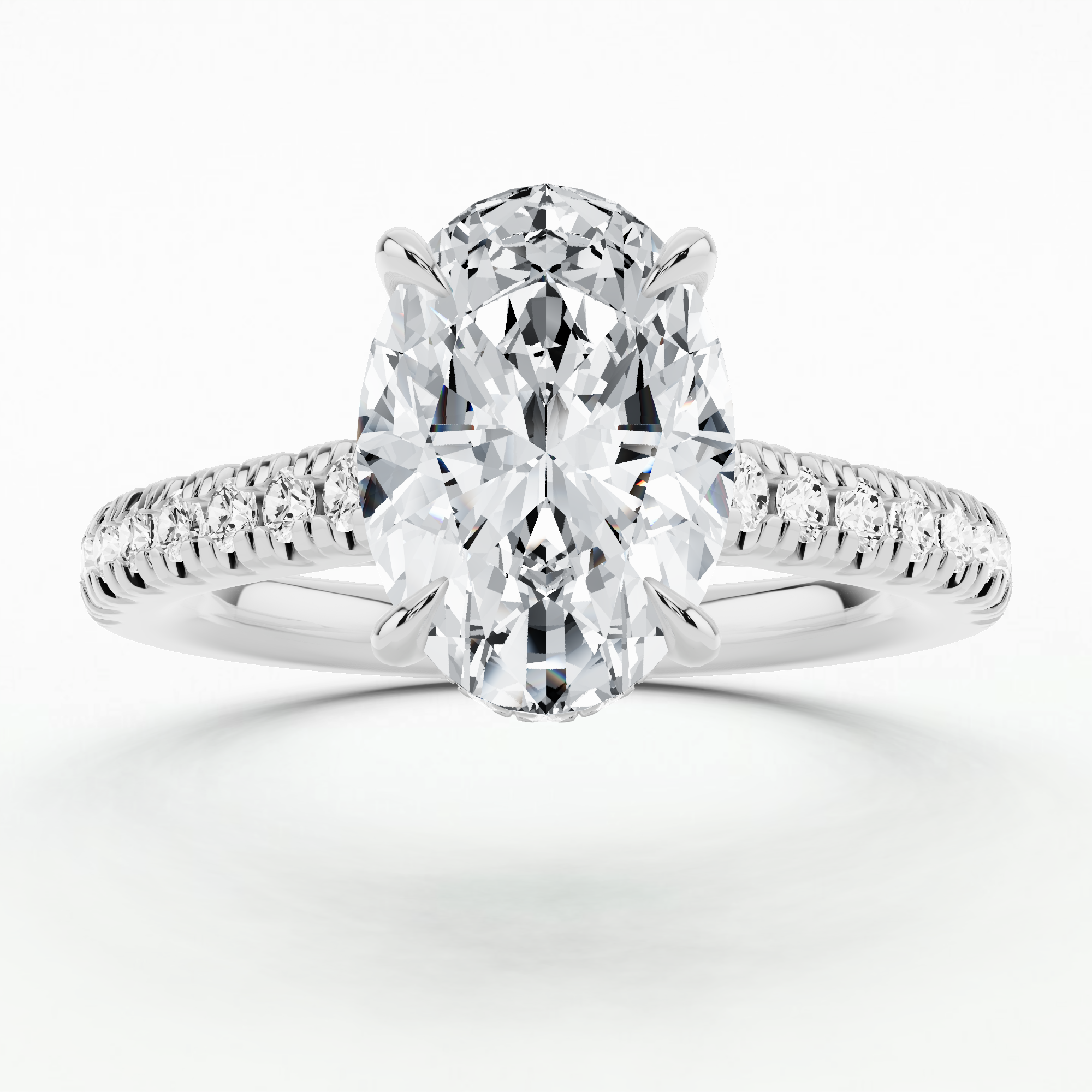 Shadow-Halo French Pavé Solitaire Ring-Oval