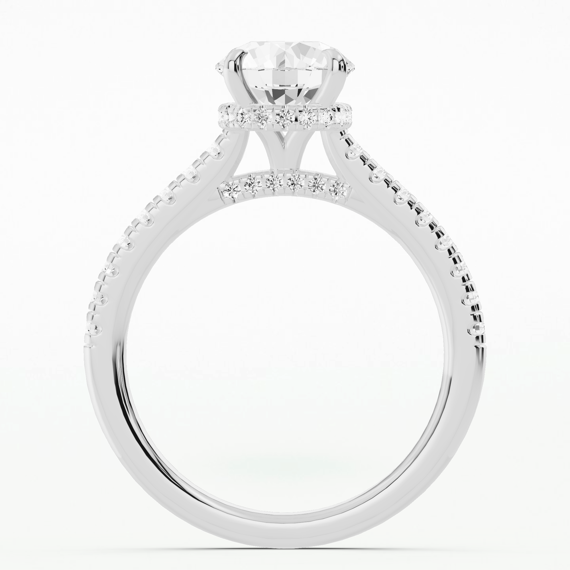 Shadow-Halo French Pavé Solitaire Ring-Round
