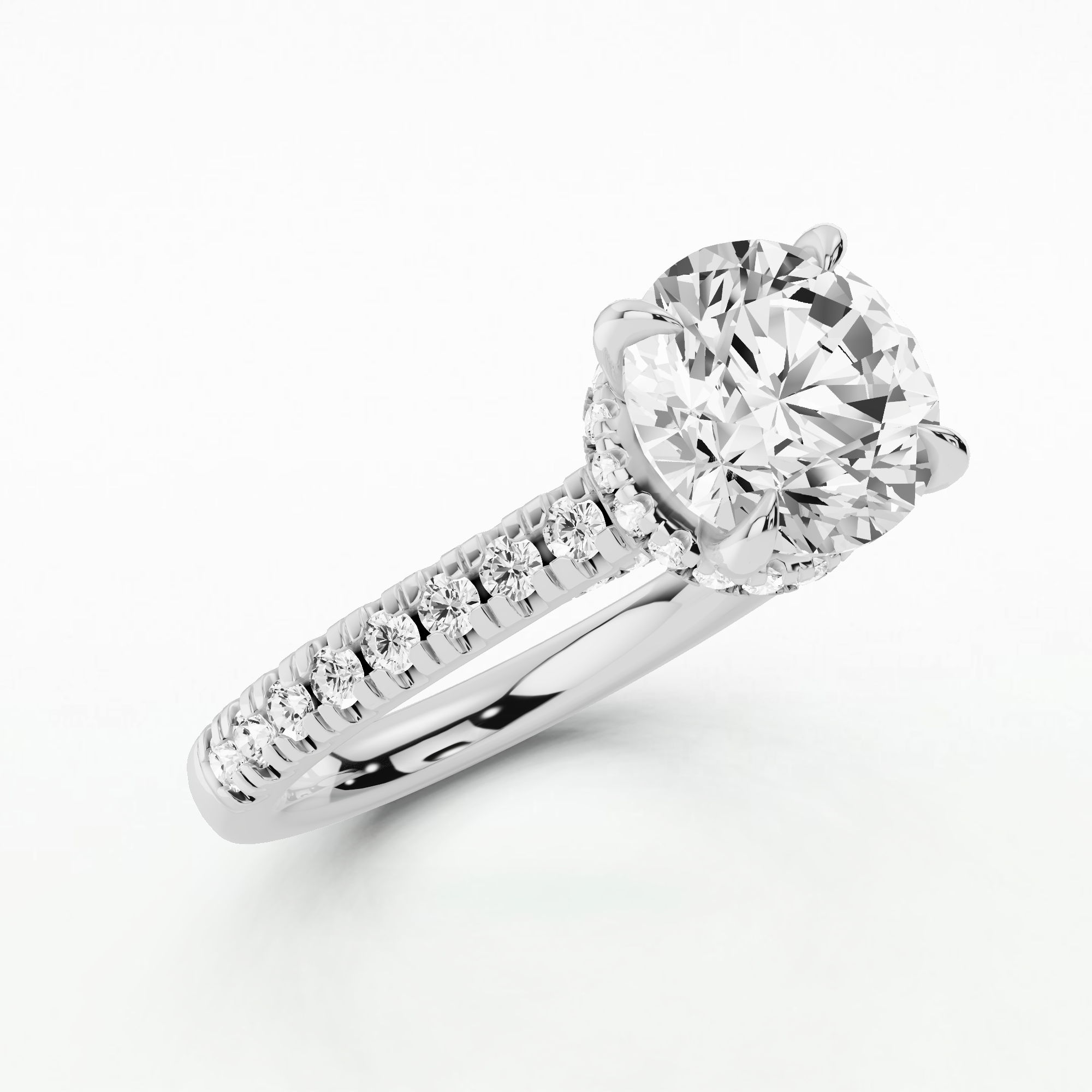Shadow-Halo French Pavé Solitaire Ring-Round