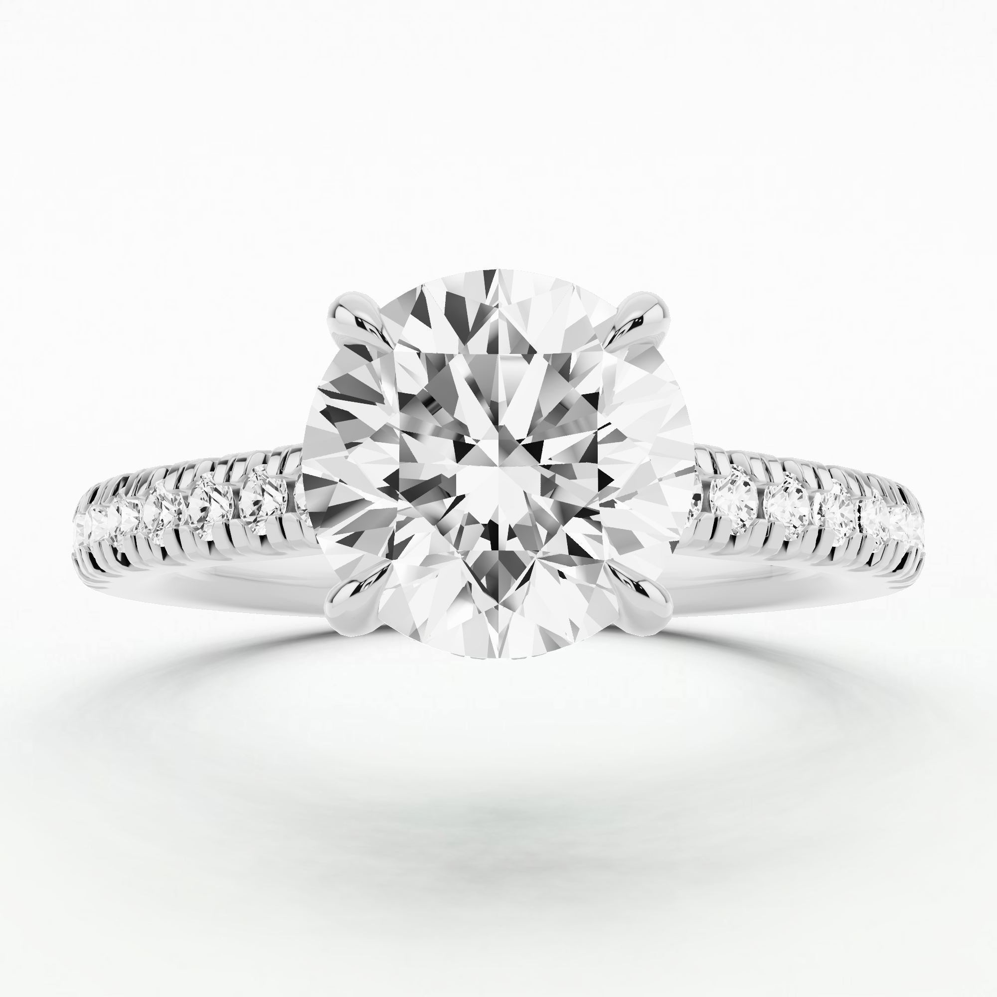 Shadow-Halo French Pavé Solitaire Ring-Round