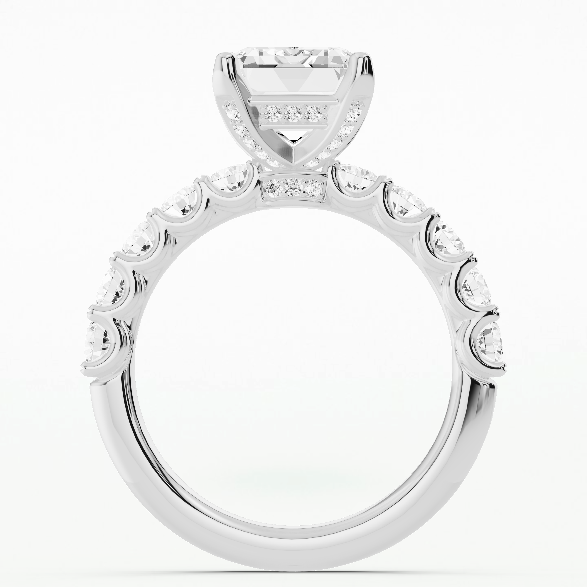 Hidden Halo Luna Solitaire Ring-Emerald Cut