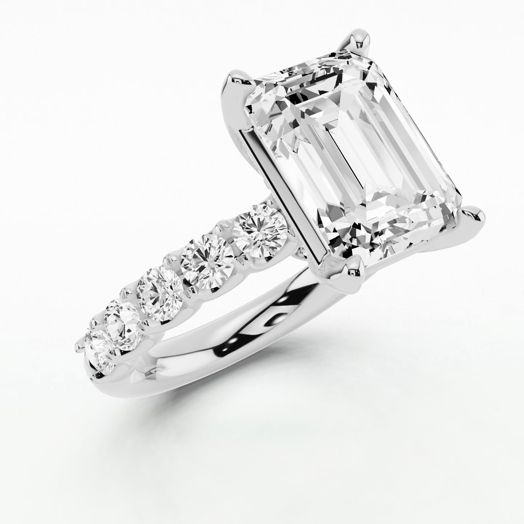 Hidden Halo Luna Solitaire Ring-Emerald Cut