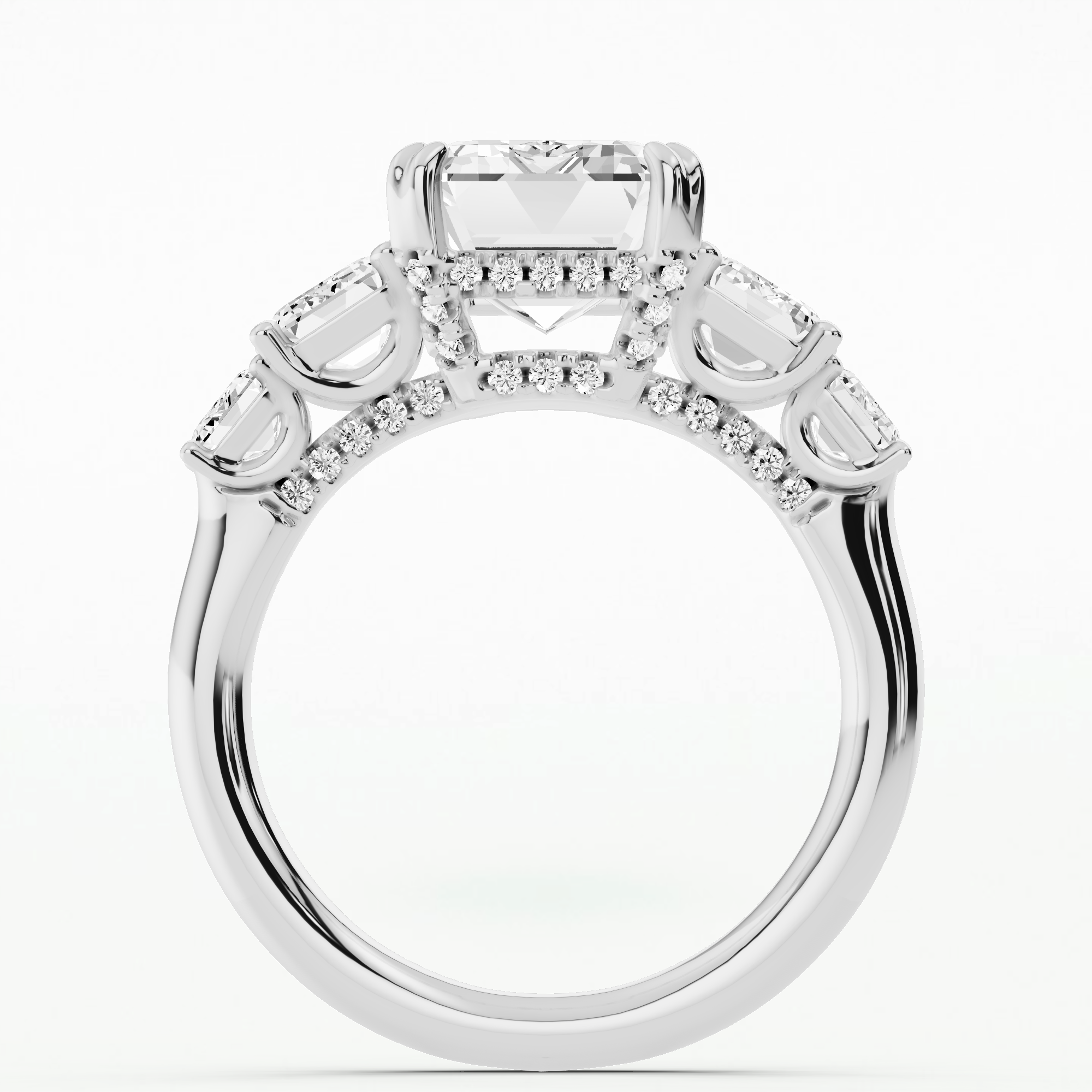 Five Diamond Engagement Ring - Emerald Cut