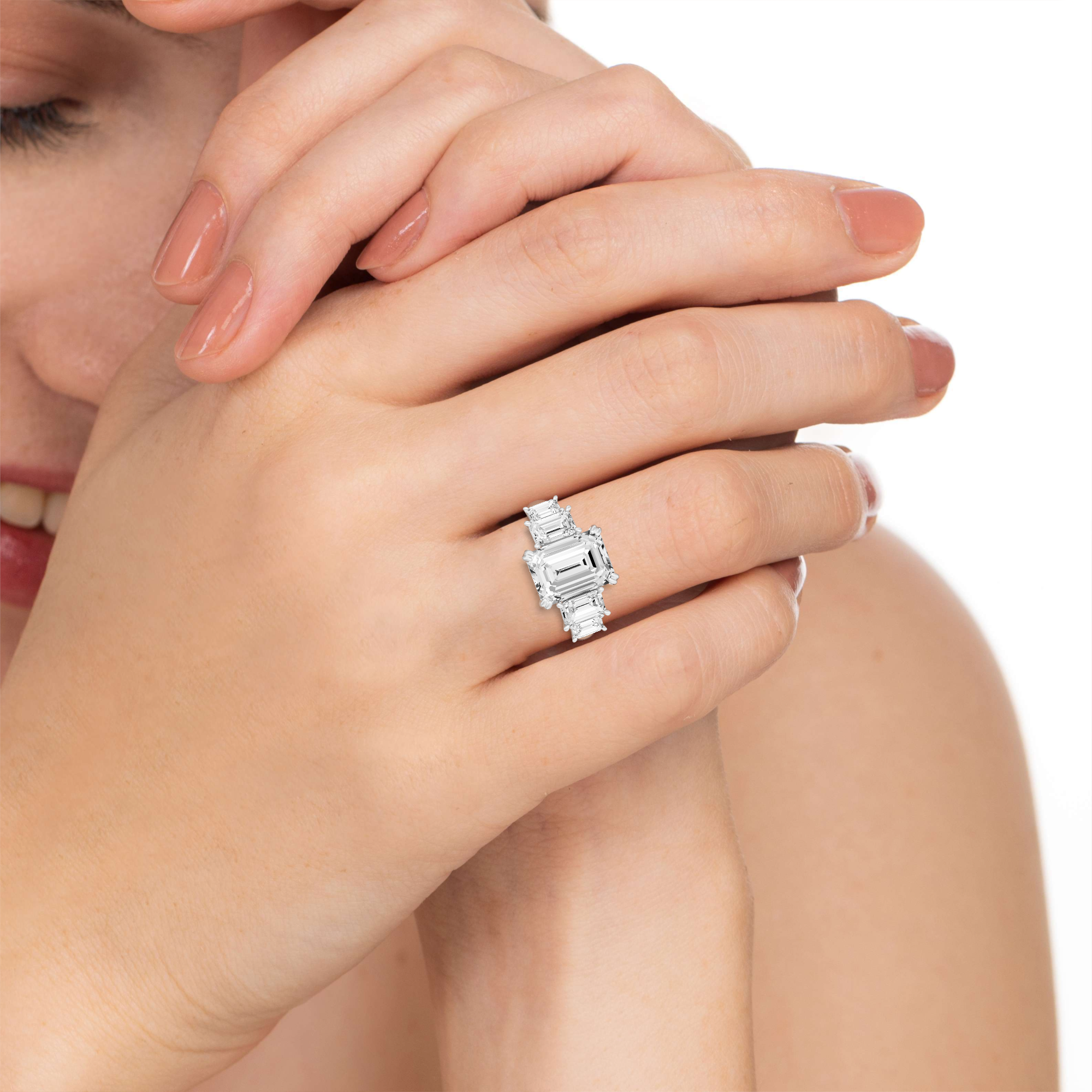 Five Diamond Engagement Ring - Emerald Cut