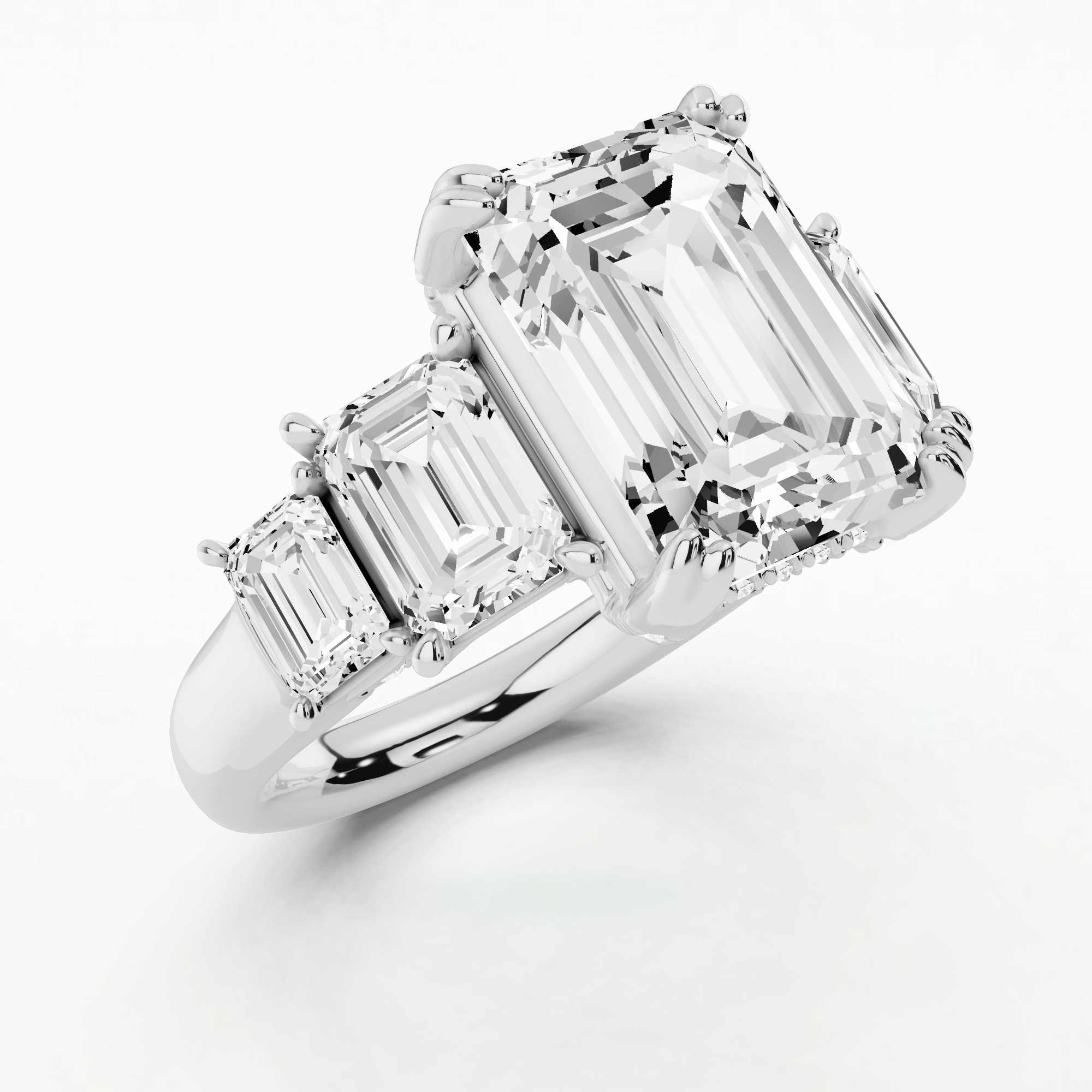 Five Diamond Engagement Ring - Emerald Cut