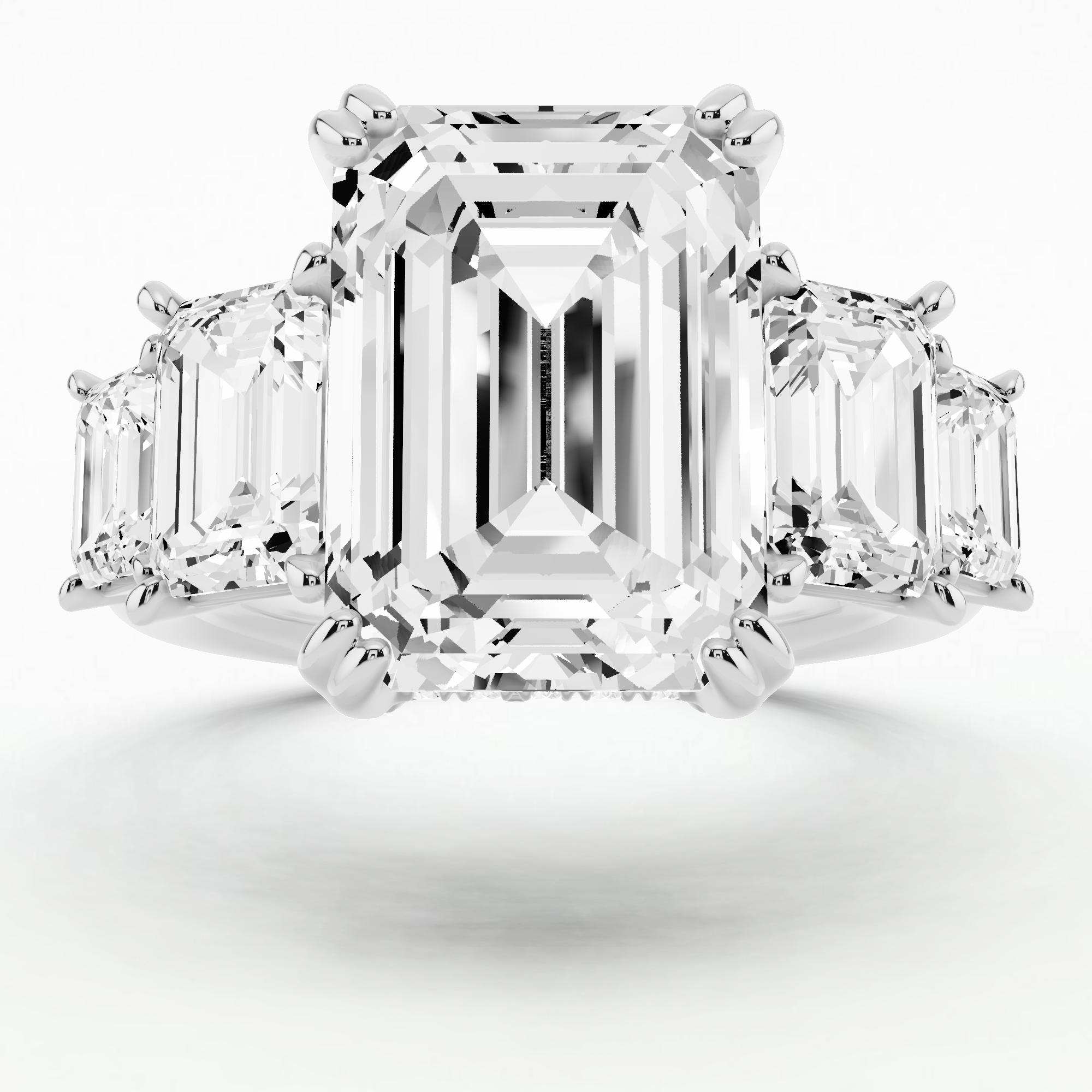 Five Diamond Engagement Ring - Emerald Cut