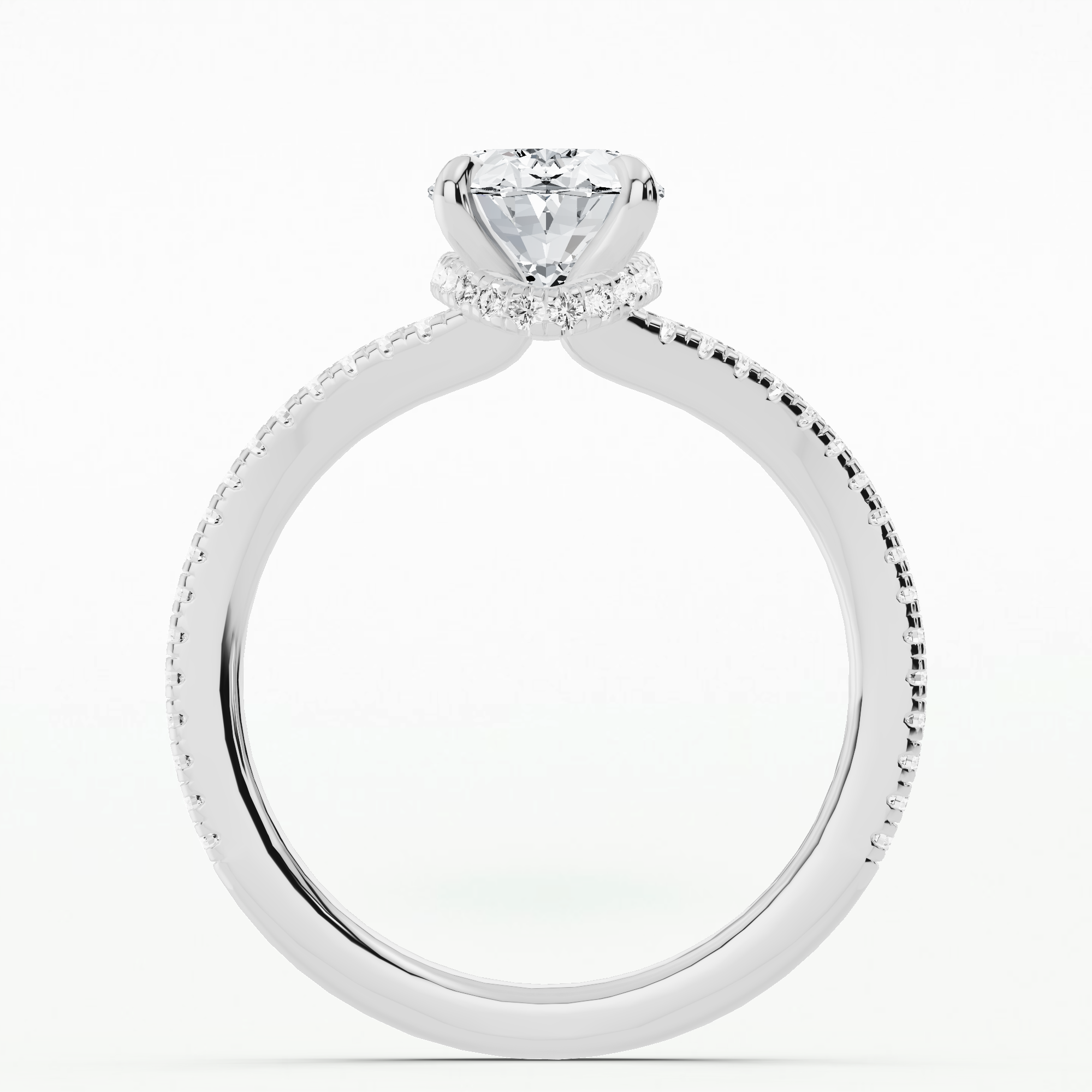 Studded Split Shank Solitaire Ring-Oval