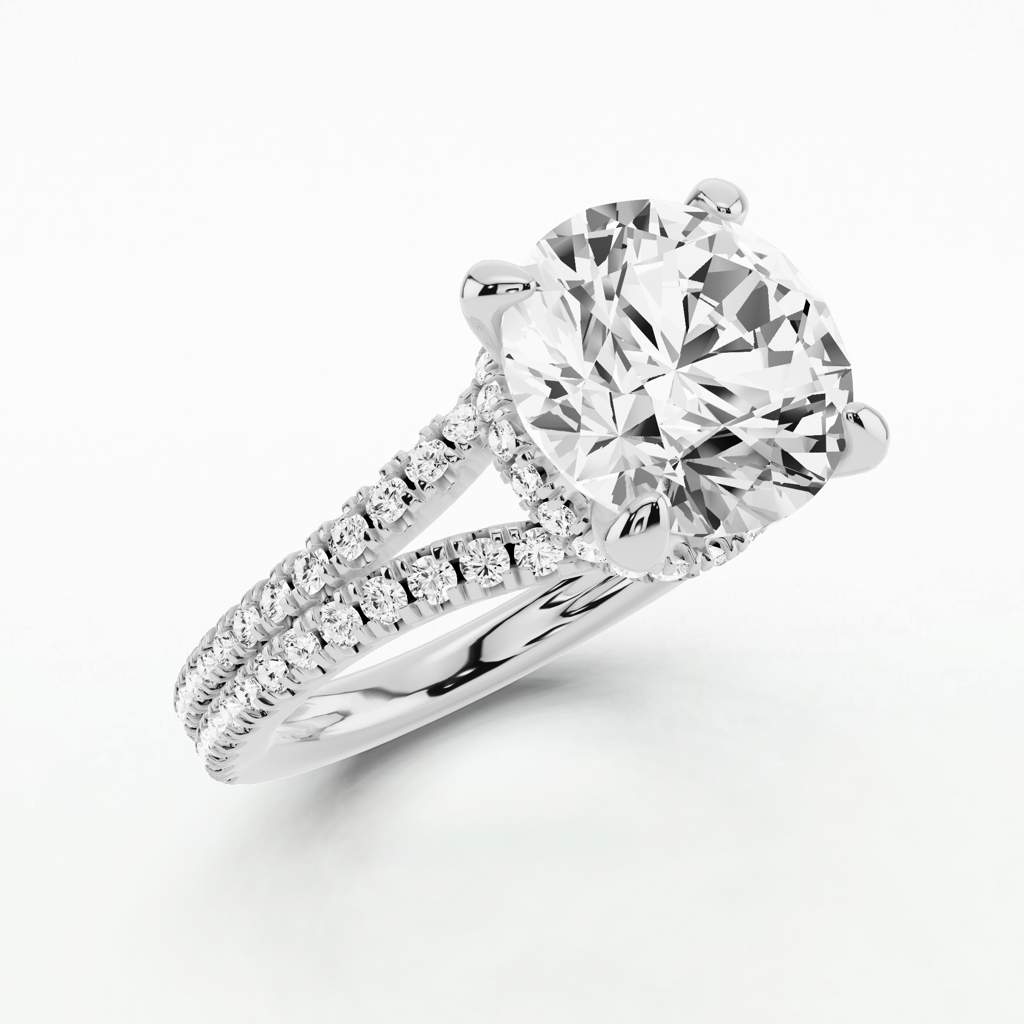 Studded Split Shank Solitaire Ring-Round