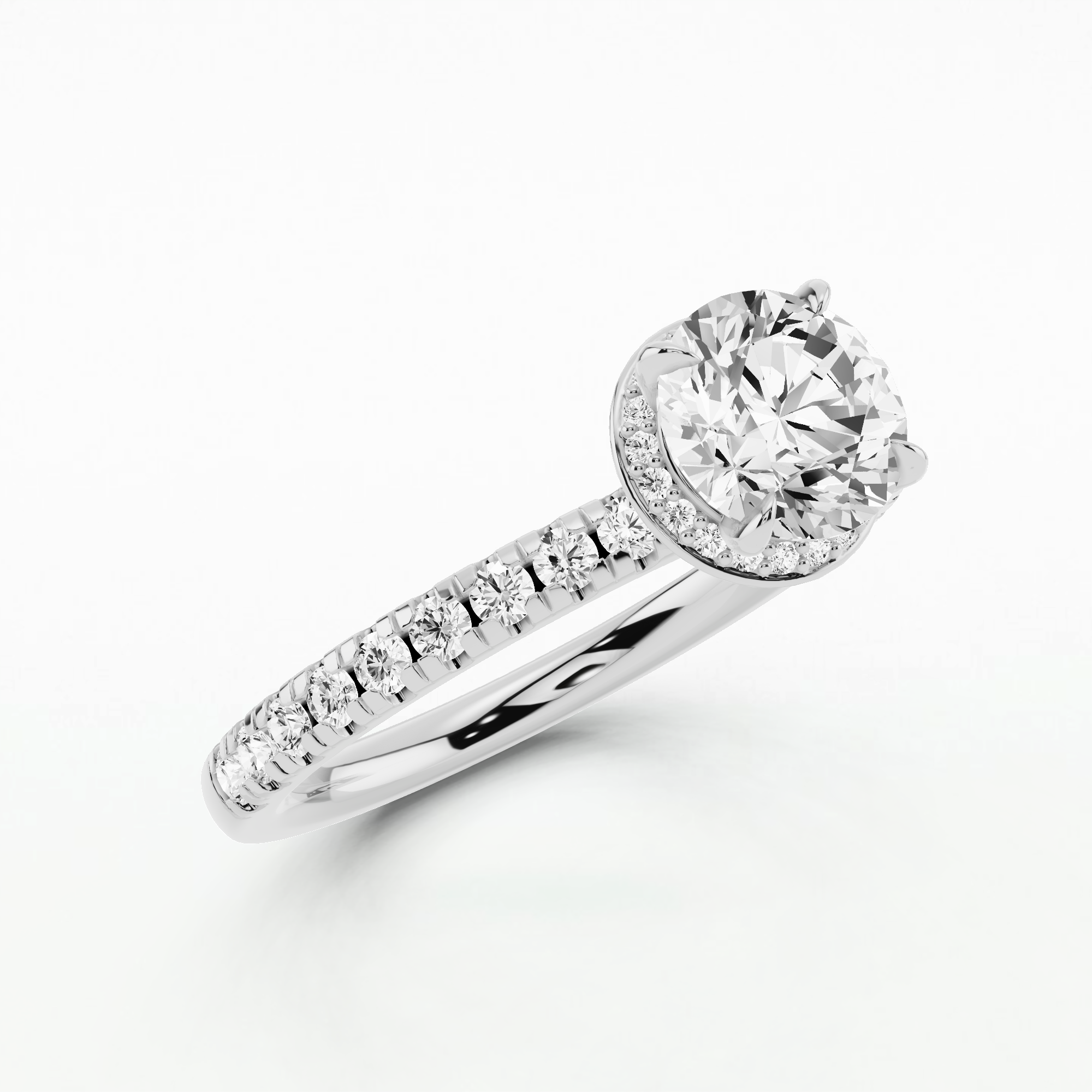 Studded Hidden Halo Solitaire Ring-Round