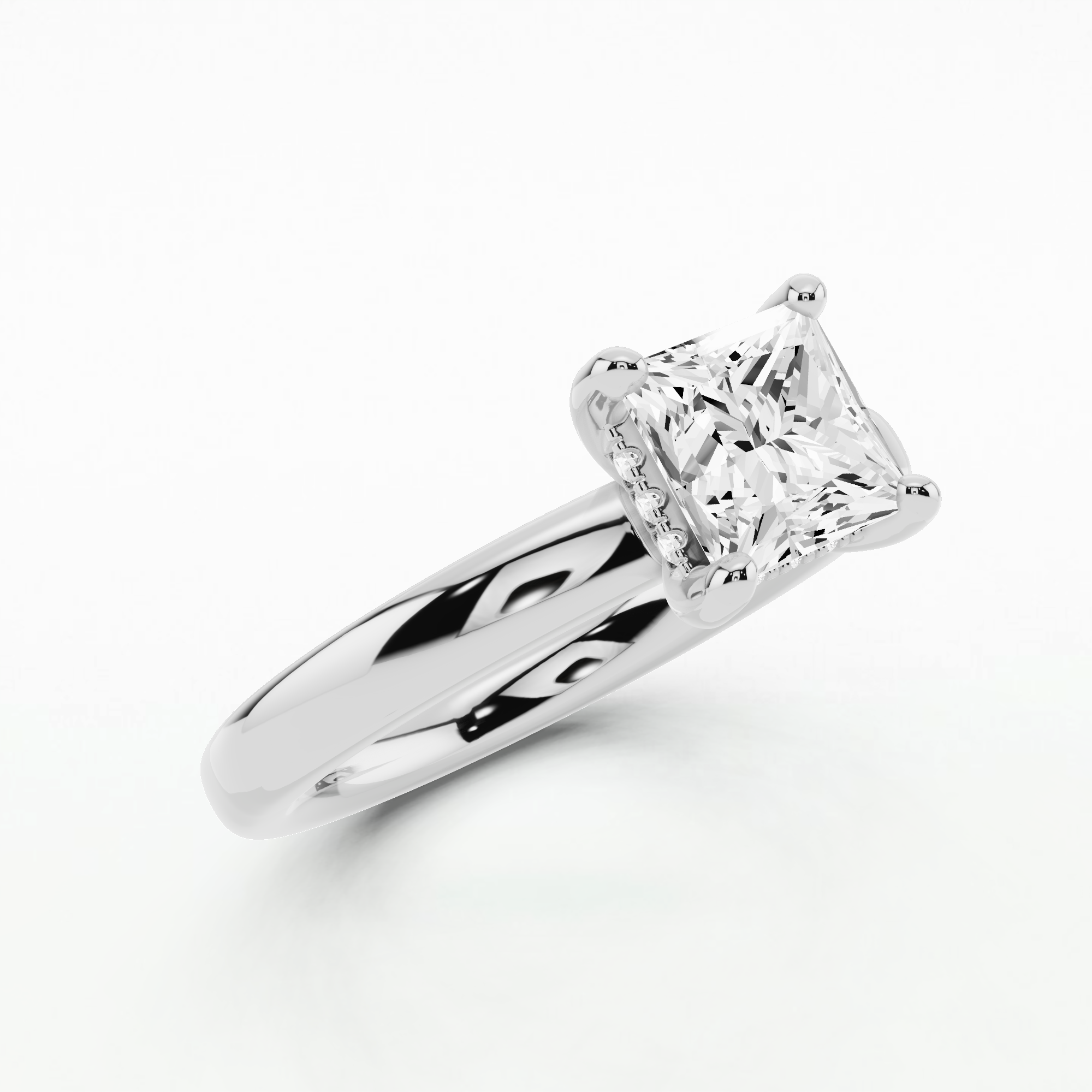 Classic Hidden Halo Solitaire Diamond Ring-Princess